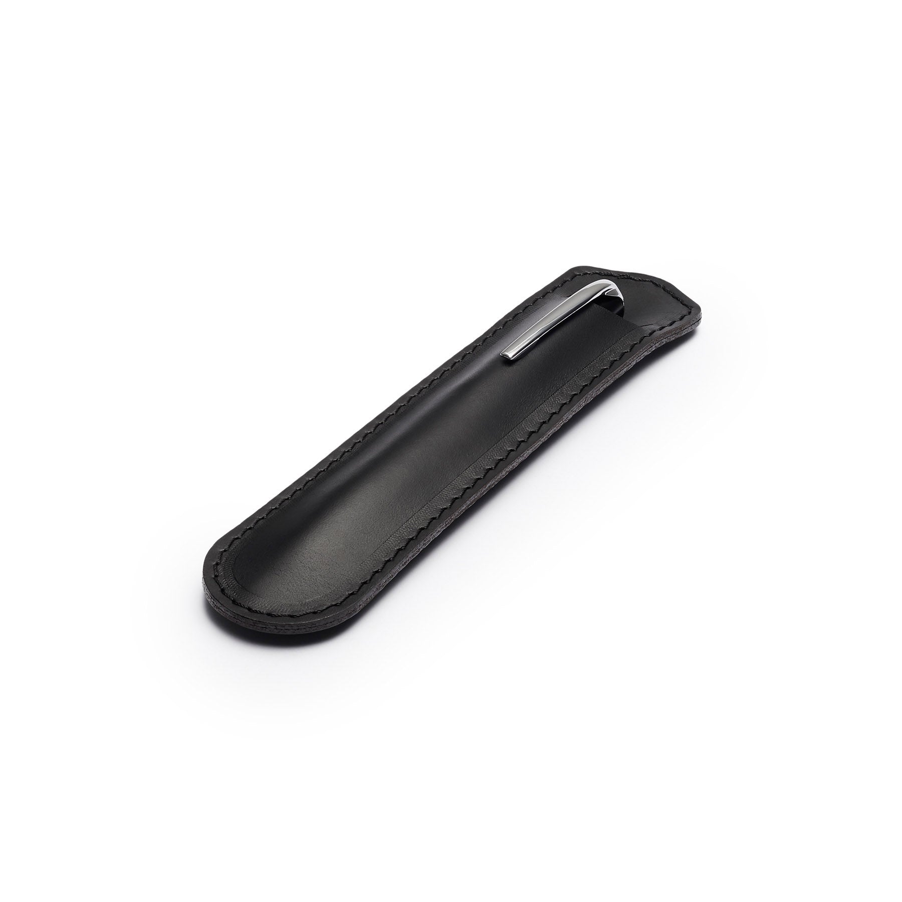 Black leather pen sleeve, flat lay, angled view — personalised gift — CarveOn, made in Ireland#Color_Black