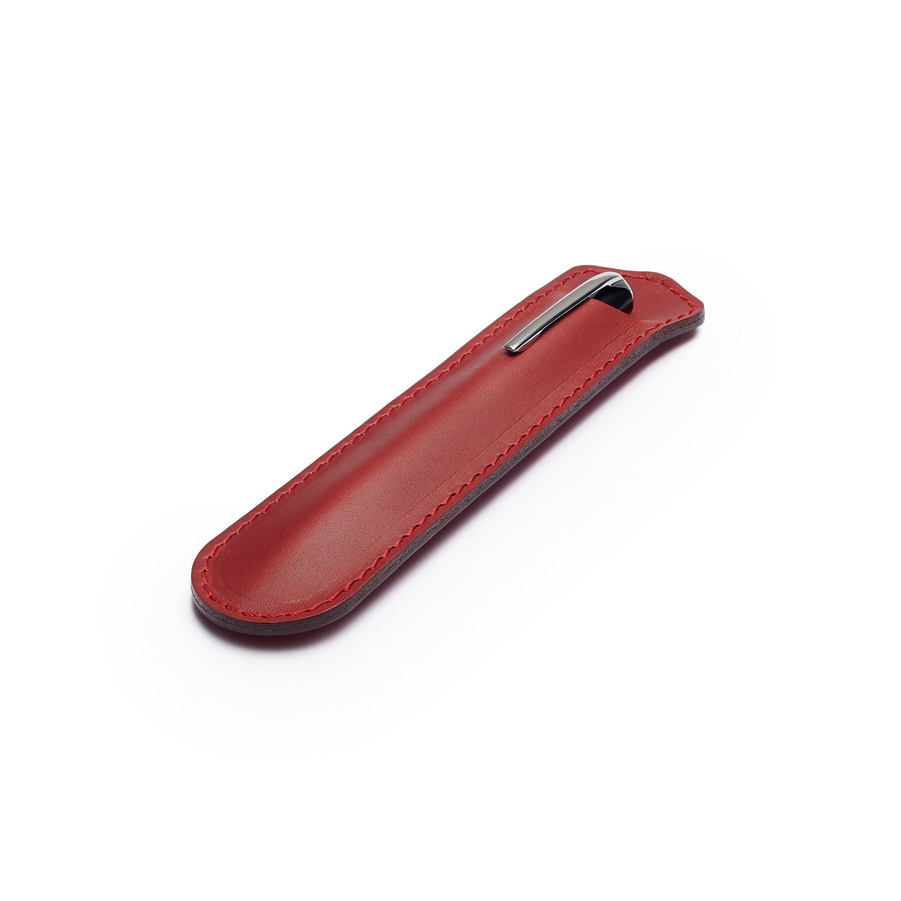 Burgundy leather pen sleeve, flat lay, angled view — personalised gift — CarveOn, made in Ireland#Color_Burgundy