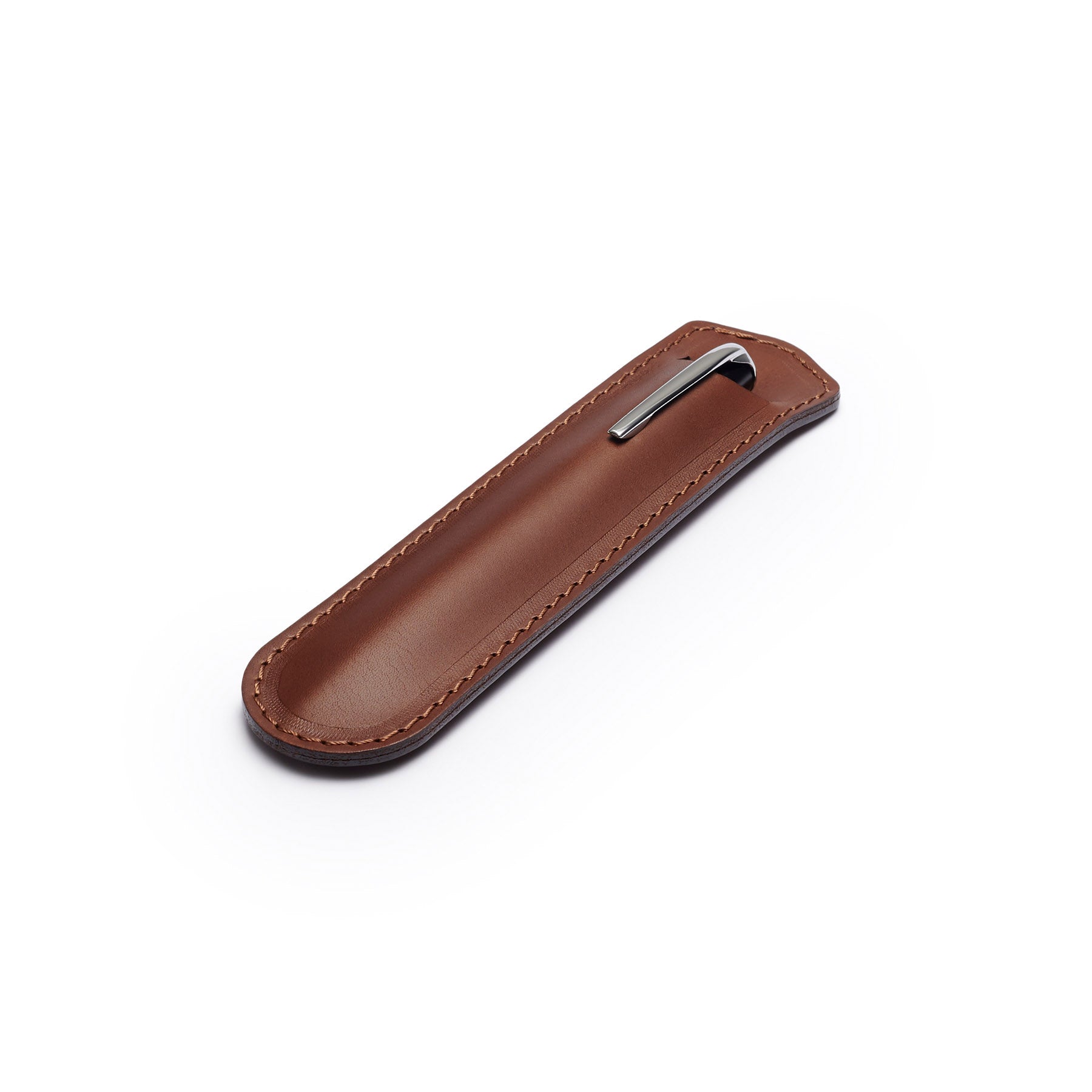 Dark Brown leather pen sleeve, flat lay, angled view — personalised gift — CarveOn, made in Ireland#Color_Dark Brown