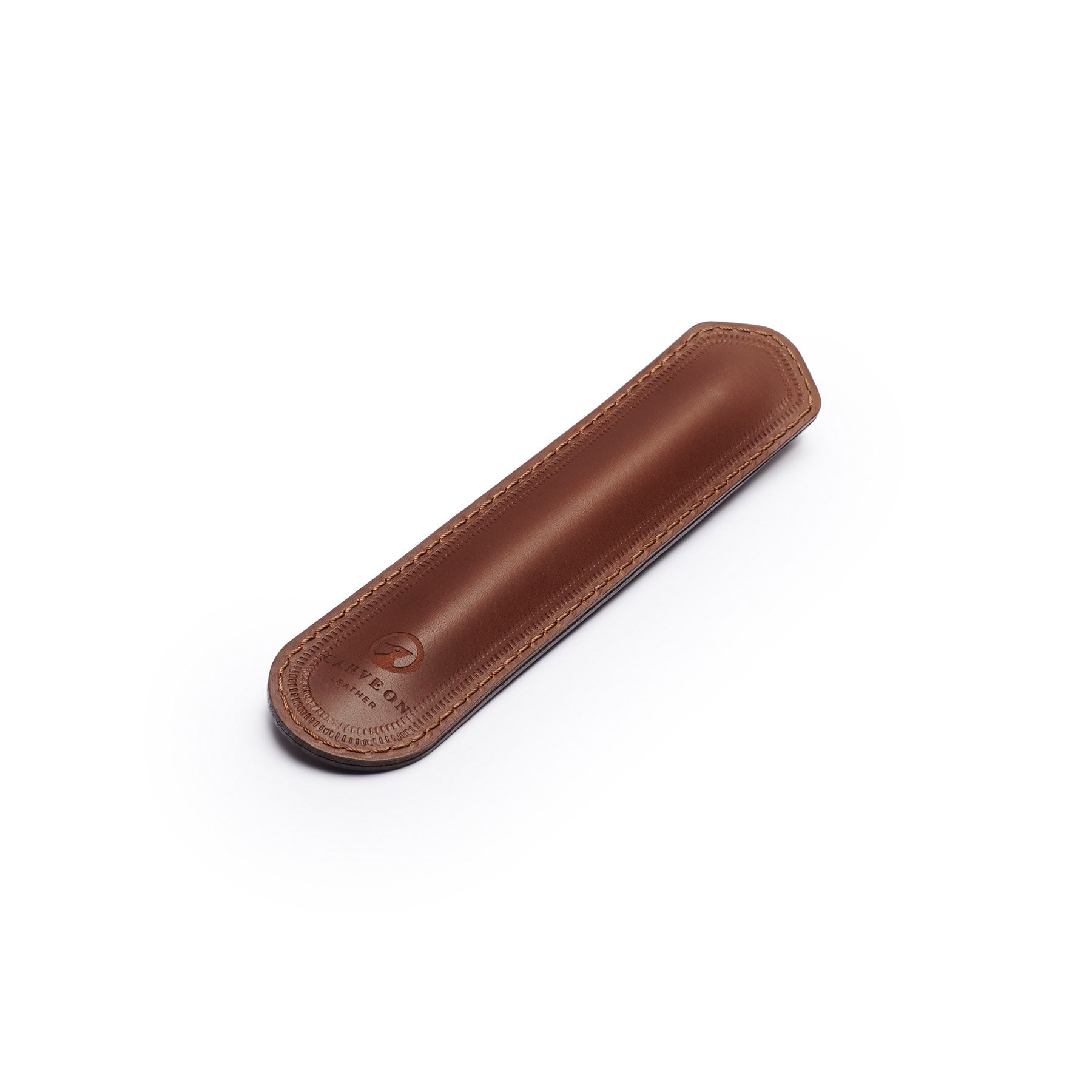 Dark Brown leather pen sleeve, flat lay, angled view — personalised gift — CarveOn, made in Ireland#Color_Dark Brown