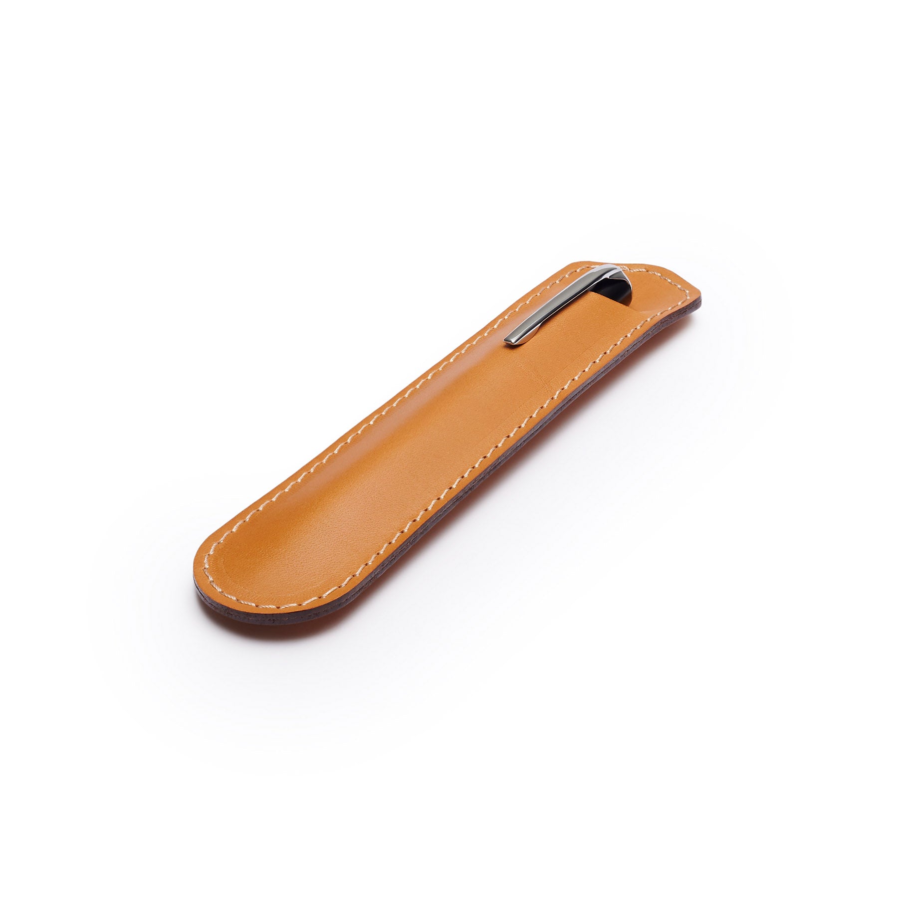 Tan leather pen sleeve, flat lay, angled view — personalised gift — CarveOn, made in Ireland#Color_Tan