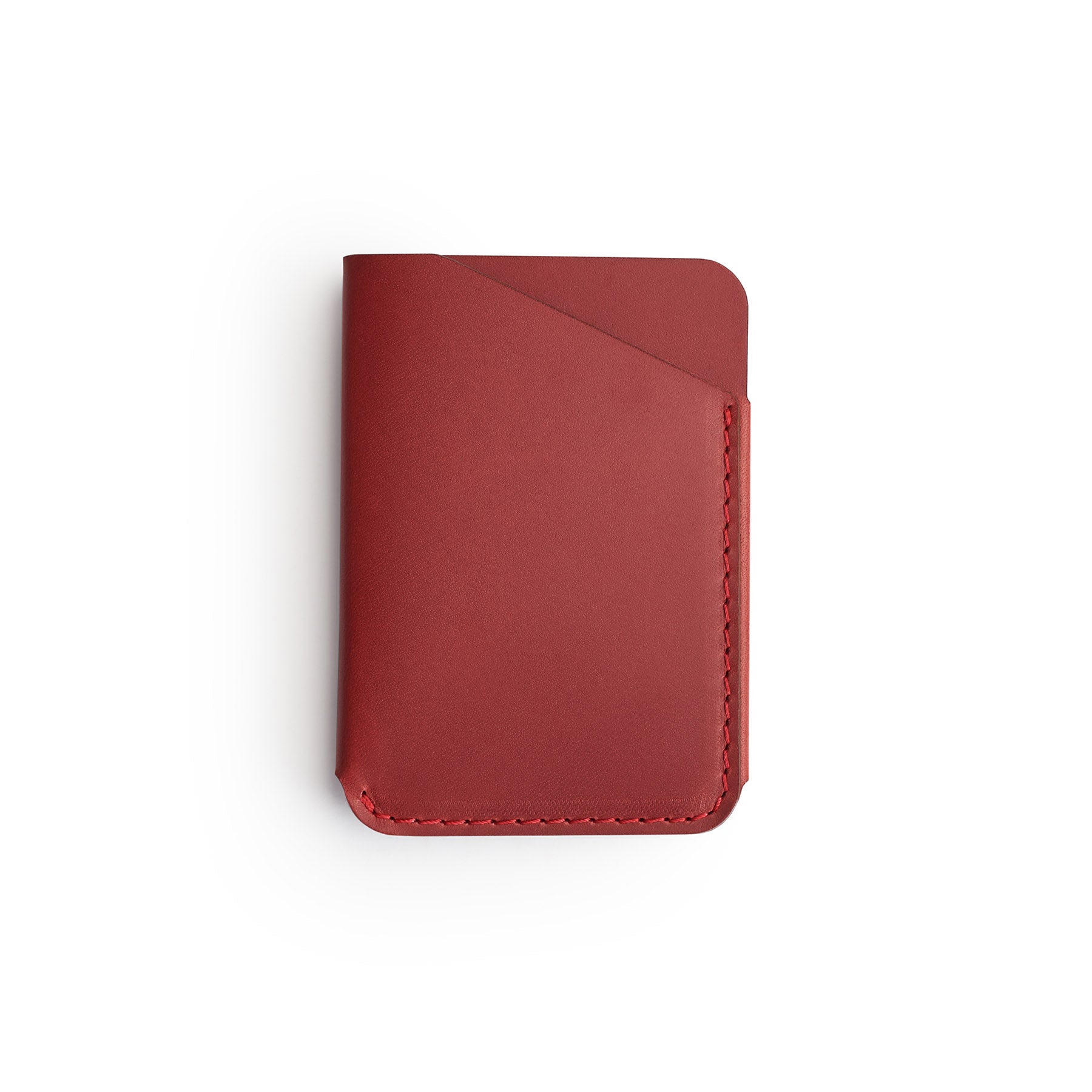 Burgundy full-grain leather quick-draw wallet, flat lay, angled view — personalised — CarveOn, made in Ireland#Color_Burgundy