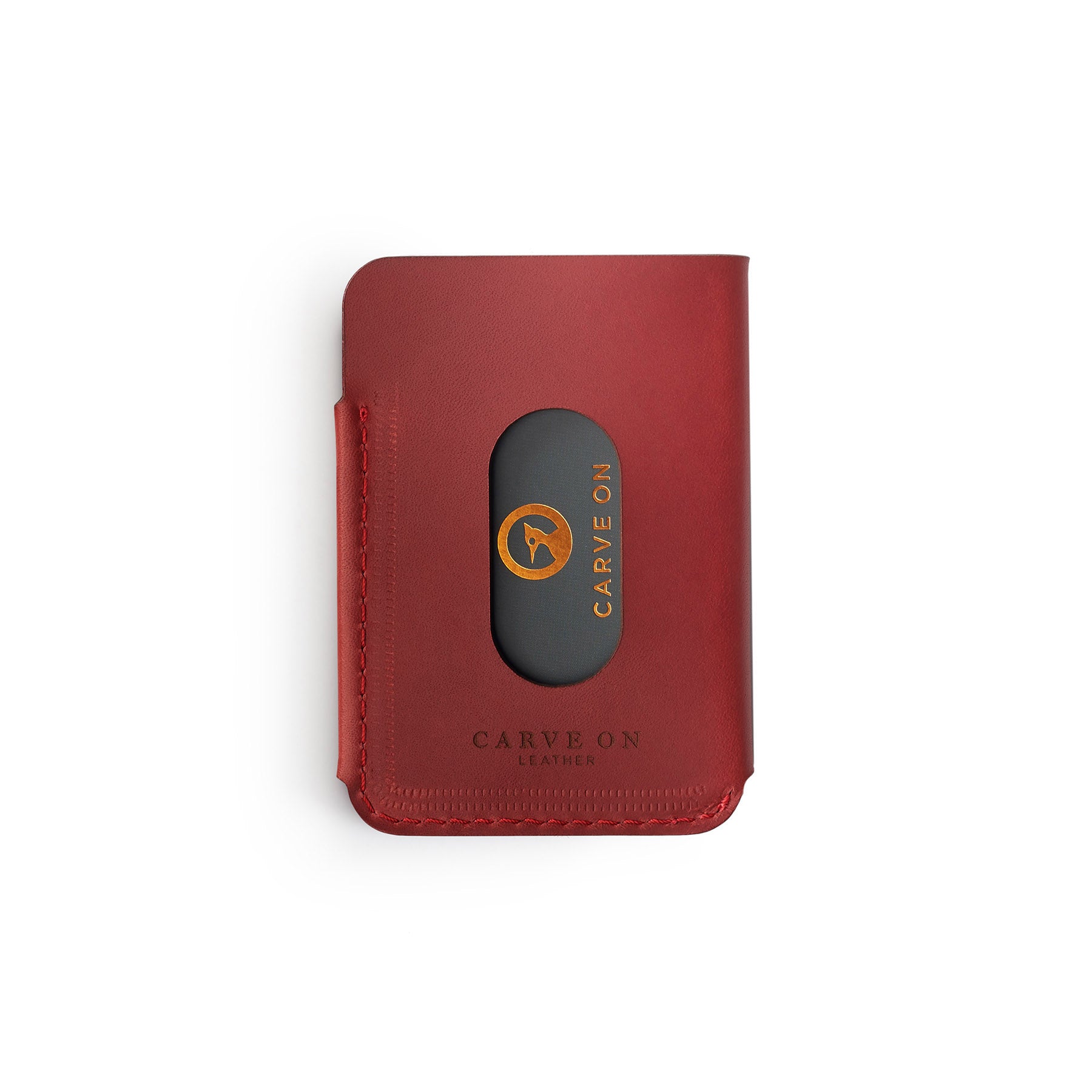 Burgundy full-grain leather quick-draw wallet, flat lay, angled view — personalised — CarveOn, made in Ireland#Color_Burgundy