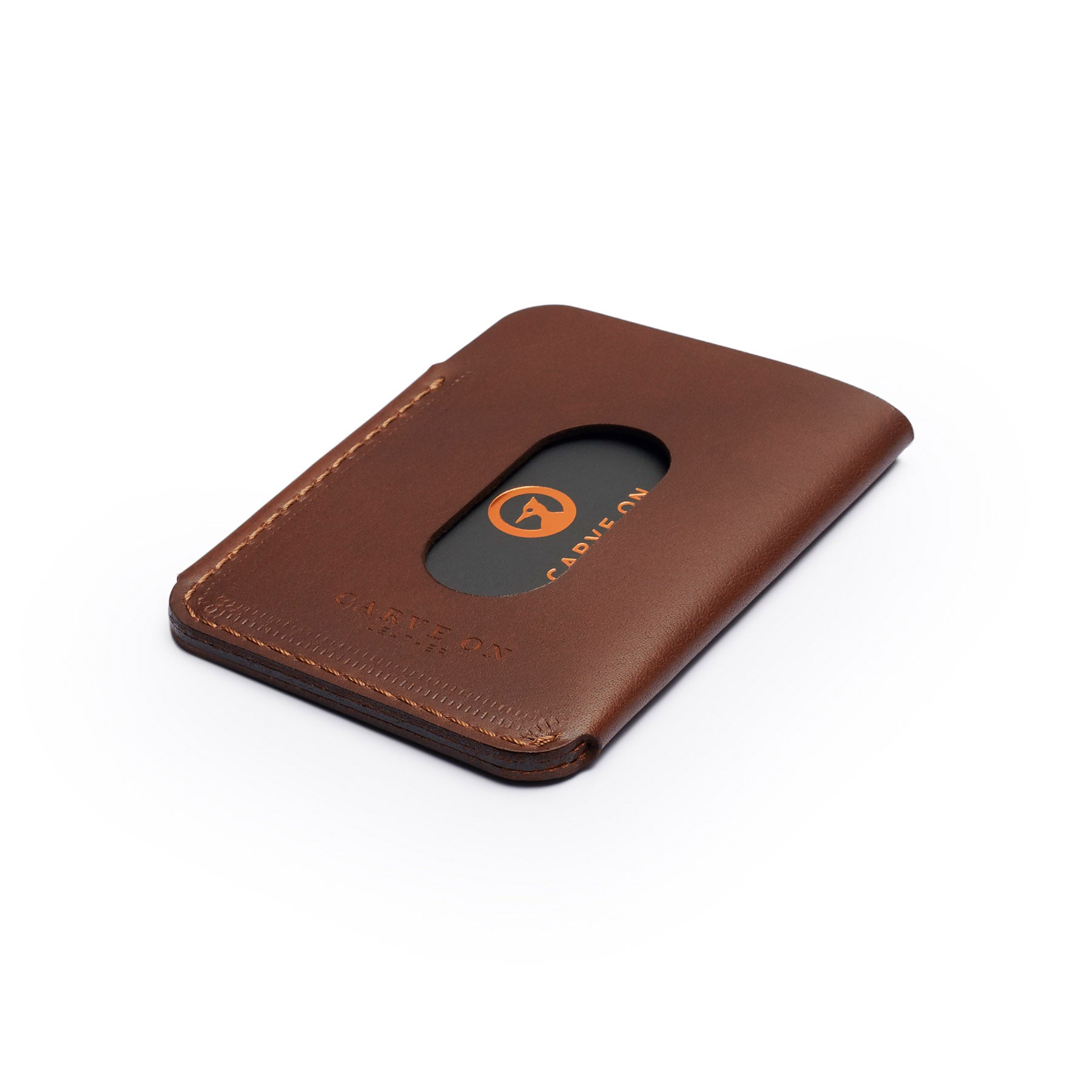 Dark Brown full-grain leather quick-draw wallet, flat lay, angled view — personalised — CarveOn, made in Ireland#Color_Dark Brown