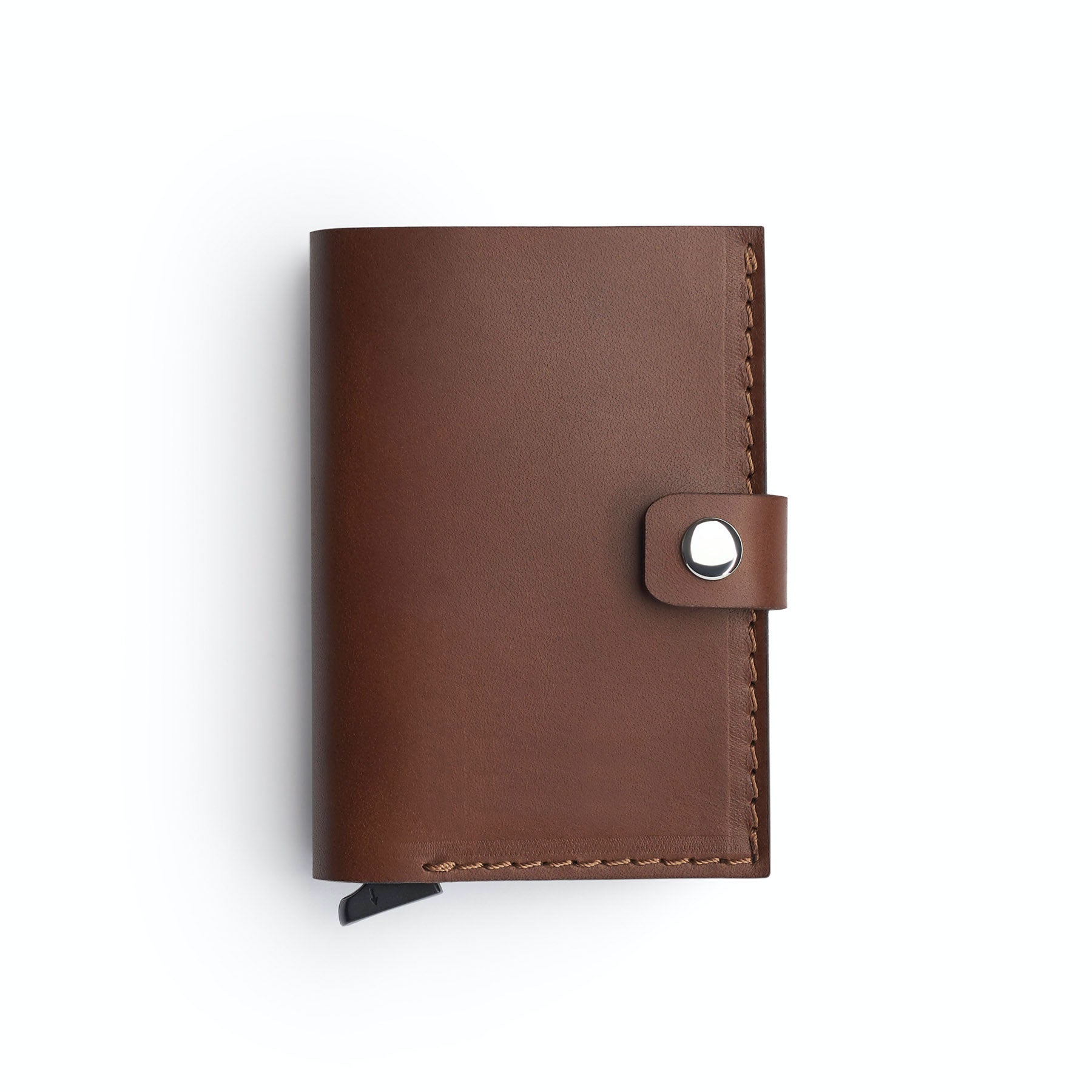 Dark Brown full-grain leather RFID wallet, flat lay — personalised — CarveOn, made in Ireland#Color_Dark Brown