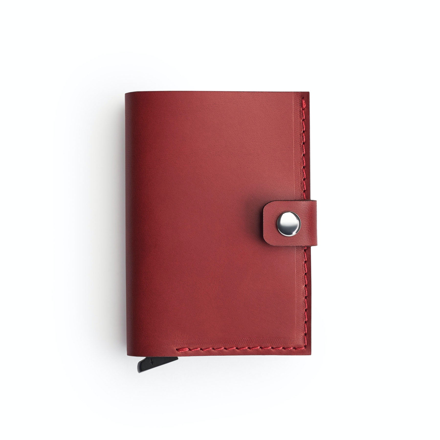 Burgundy full-grain leather RFID wallet, flat lay — personalised — CarveOn, made in Ireland#Color_Burgundy