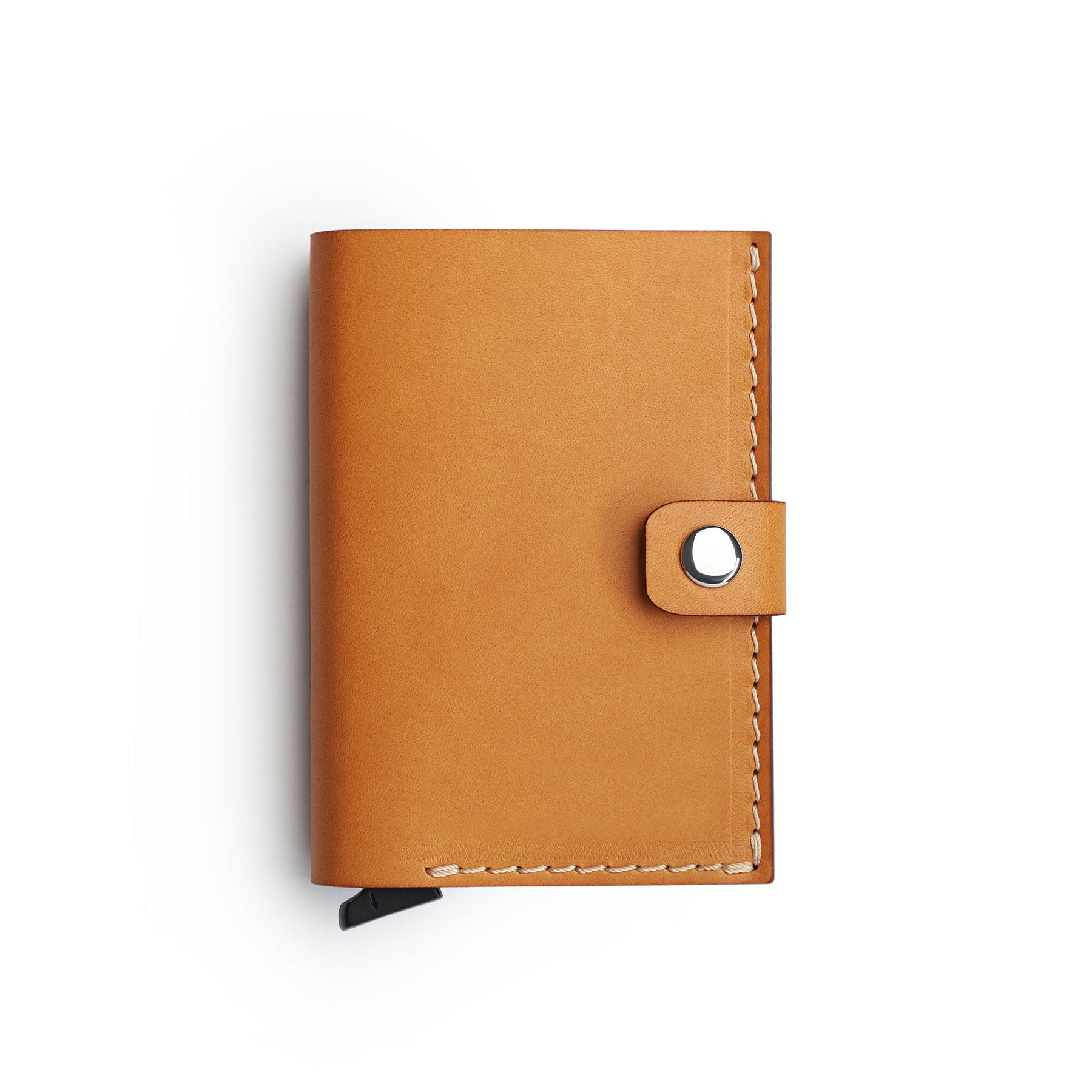Tan full-grain leather RFID wallet, flat lay — personalised — CarveOn, made in Ireland#Color_Tan