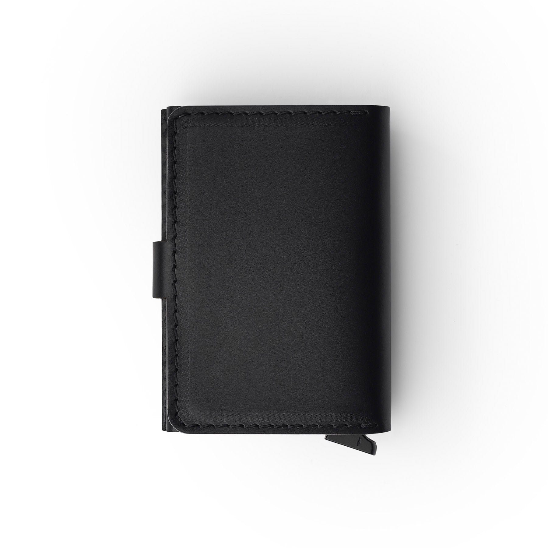 Black full-grain leather RFID wallet, flat lay — personalised — CarveOn, made in Ireland#Color_Black