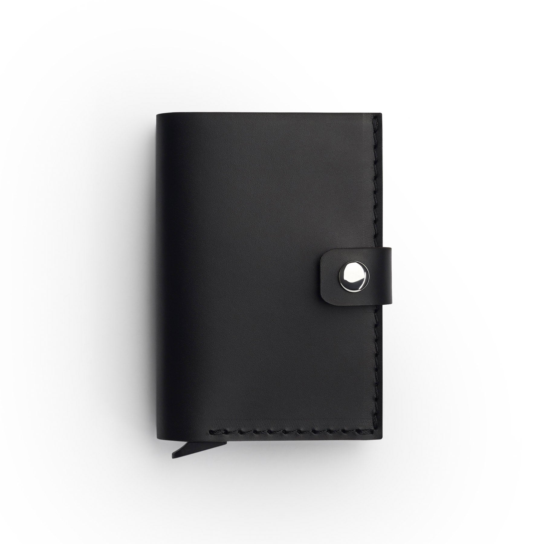 Black full-grain leather RFID wallet, flat lay — personalised — CarveOn, made in Ireland#Color_Black