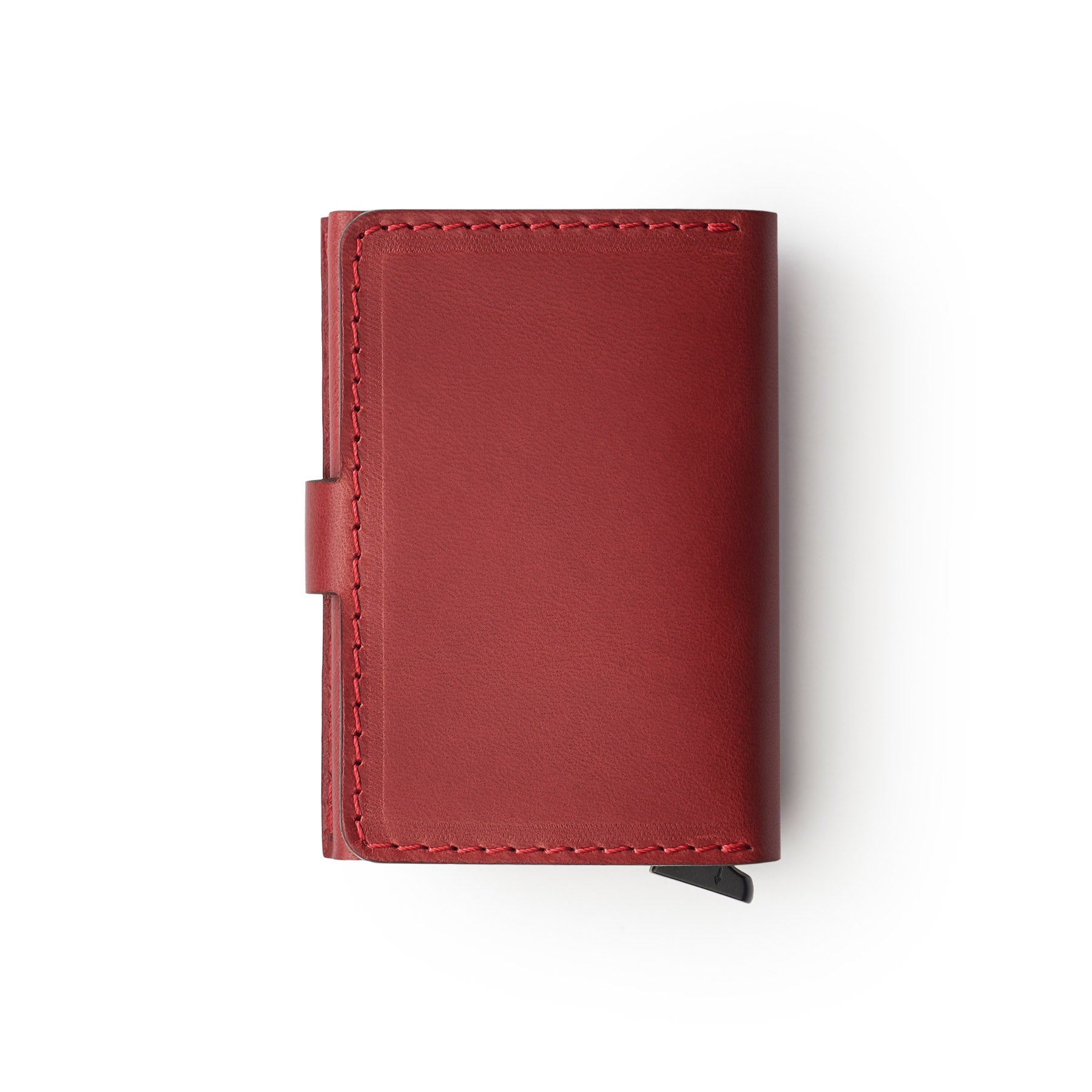 Burgundy full-grain leather RFID wallet, flat lay, angled view — personalised — CarveOn, made in Ireland#Color_Burgundy