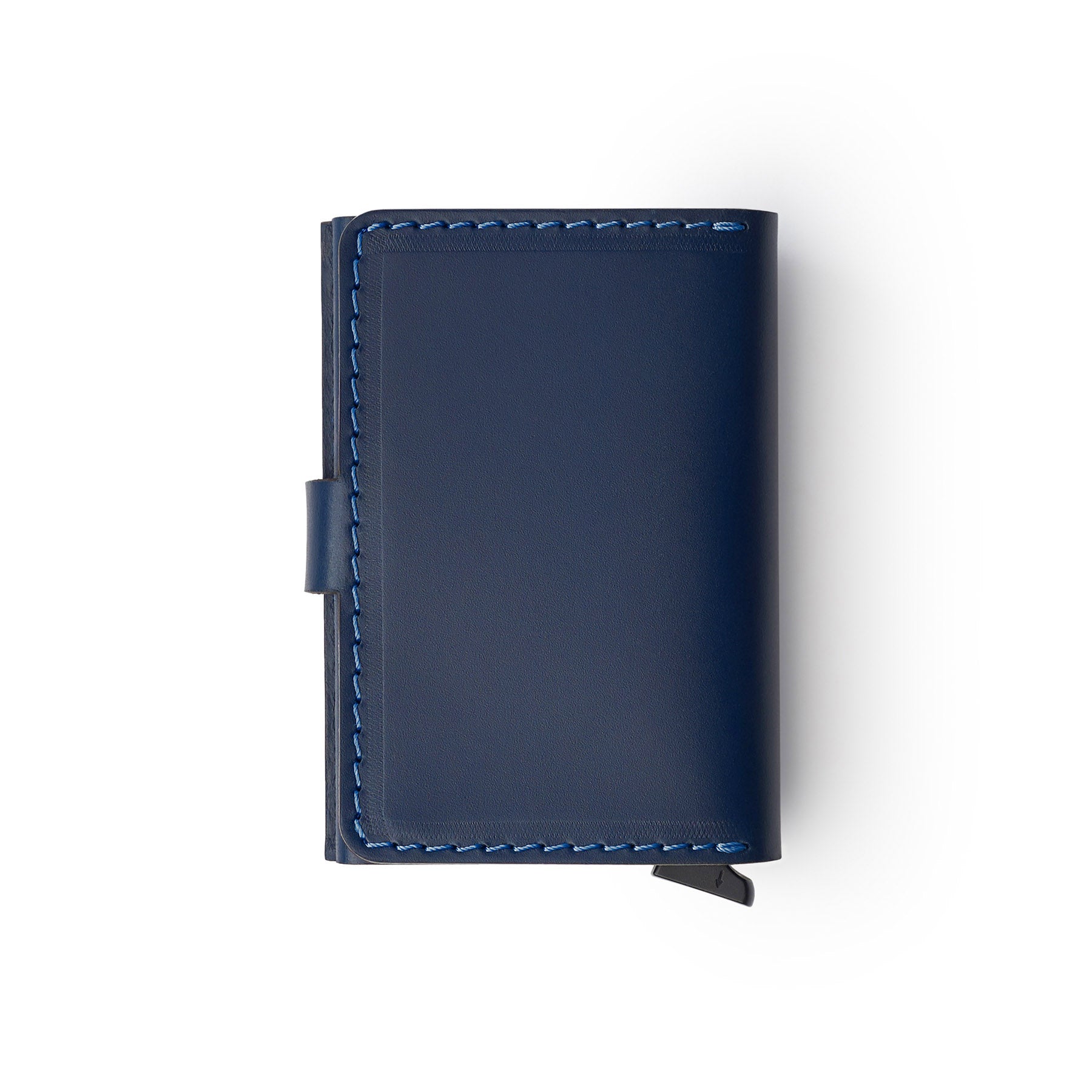 Navy full-grain leather RFID wallet, flat lay — personalised — CarveOn, made in Ireland#Color_Navy