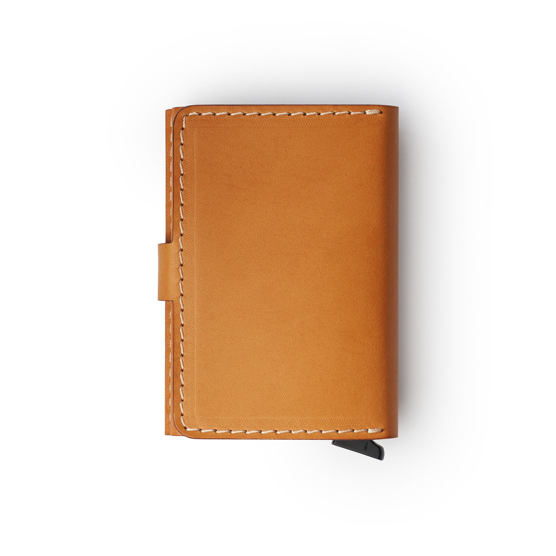 Tan full-grain leather RFID wallet, flat lay — personalised — CarveOn, made in Ireland#Color_Tan