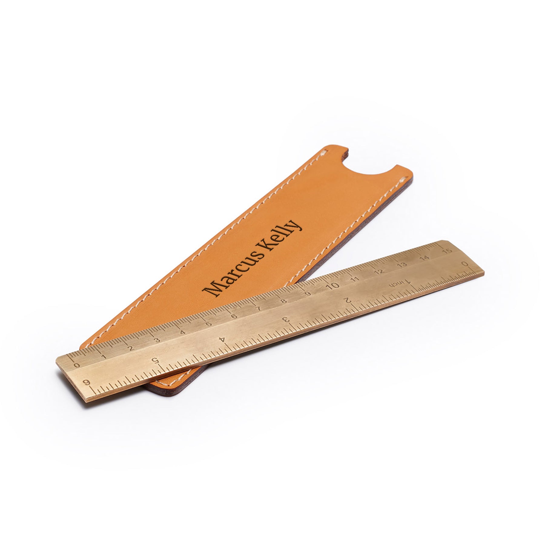 Solid brass ruler with leather sheath — desk gift — CarveOn, made in Ireland#Color_Hidden