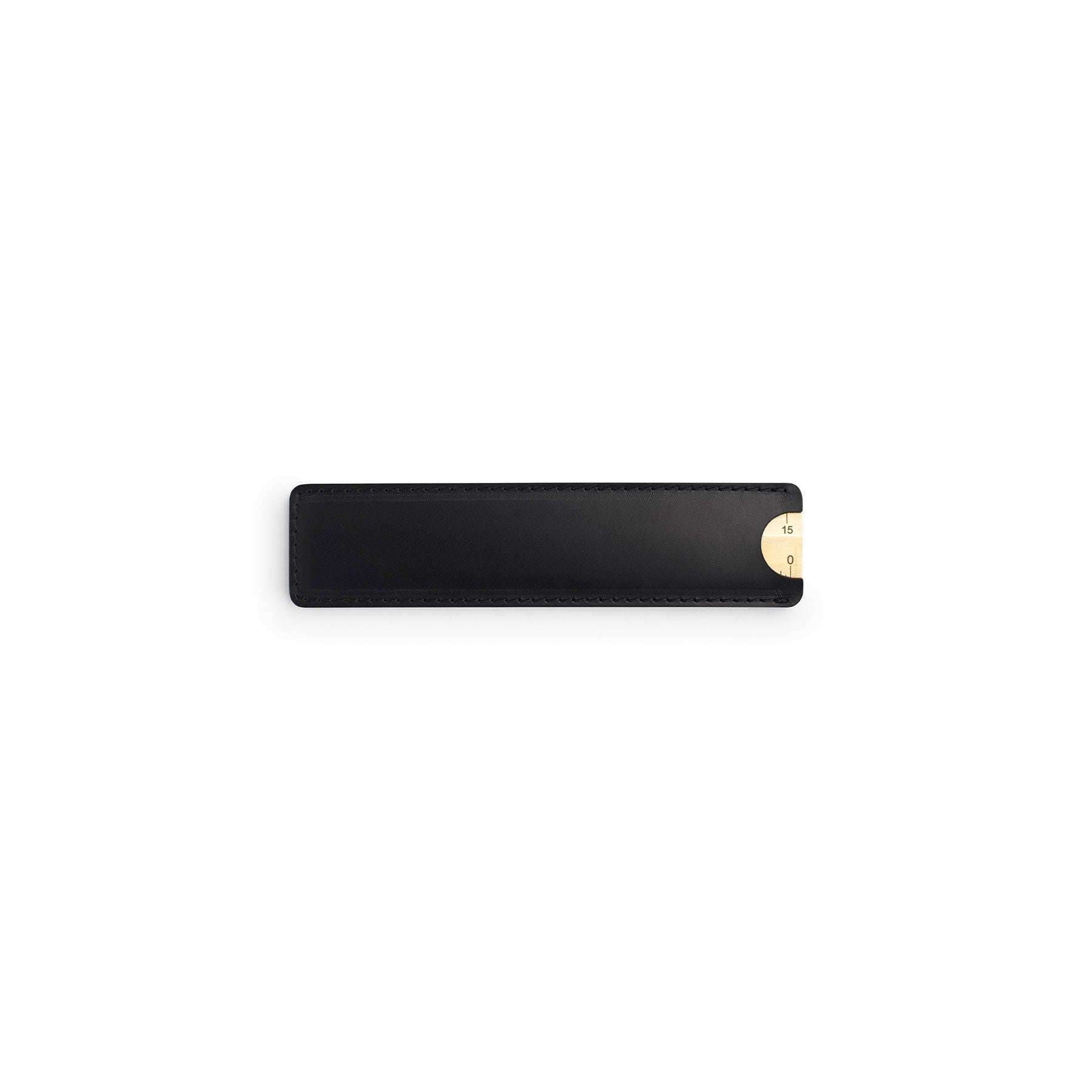 Black solid brass ruler with leather sheath, flat lay — desk gift — CarveOn, made in Ireland#Color_Black