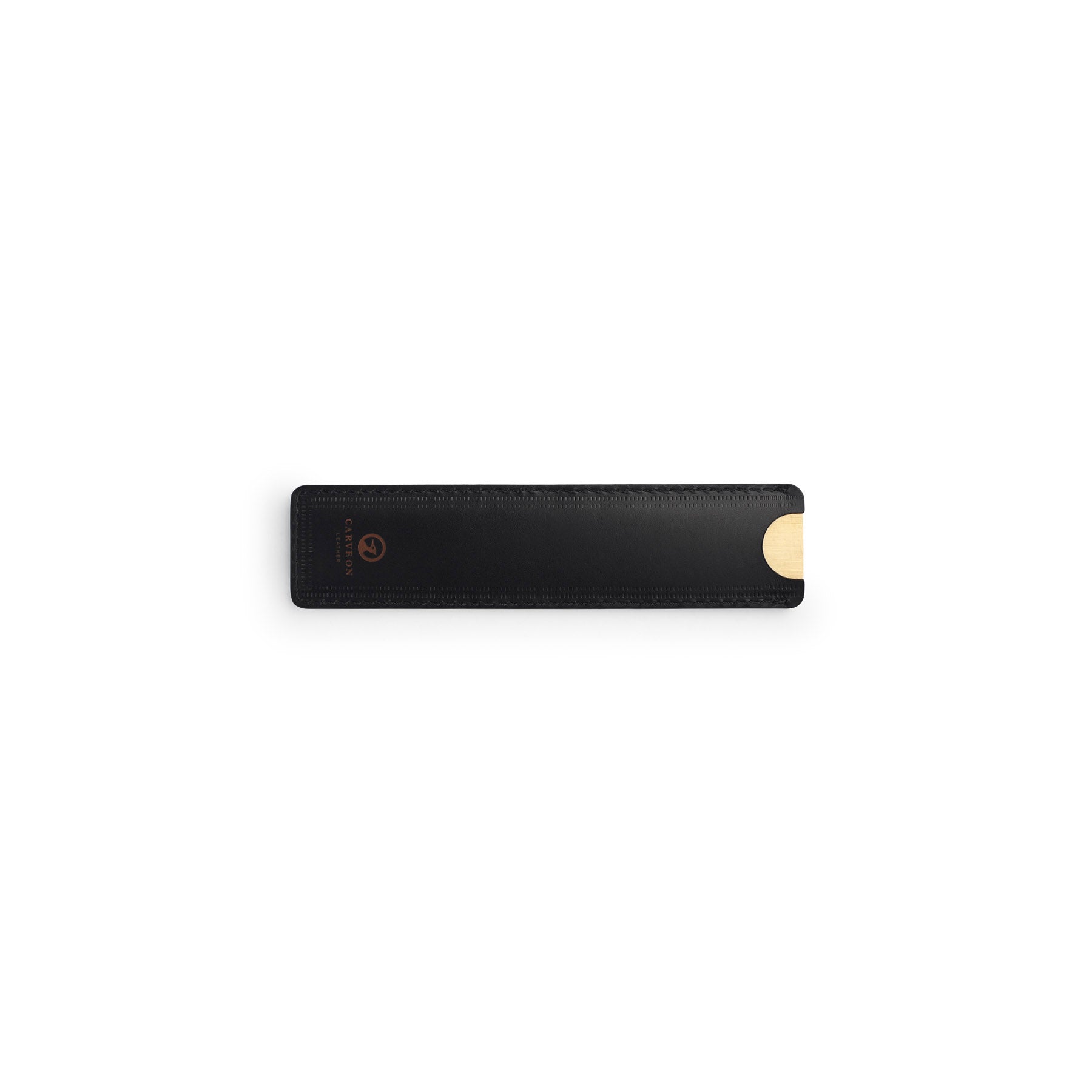 Black solid brass ruler with leather sheath, flat lay — desk gift — CarveOn, made in Ireland#Color_Black