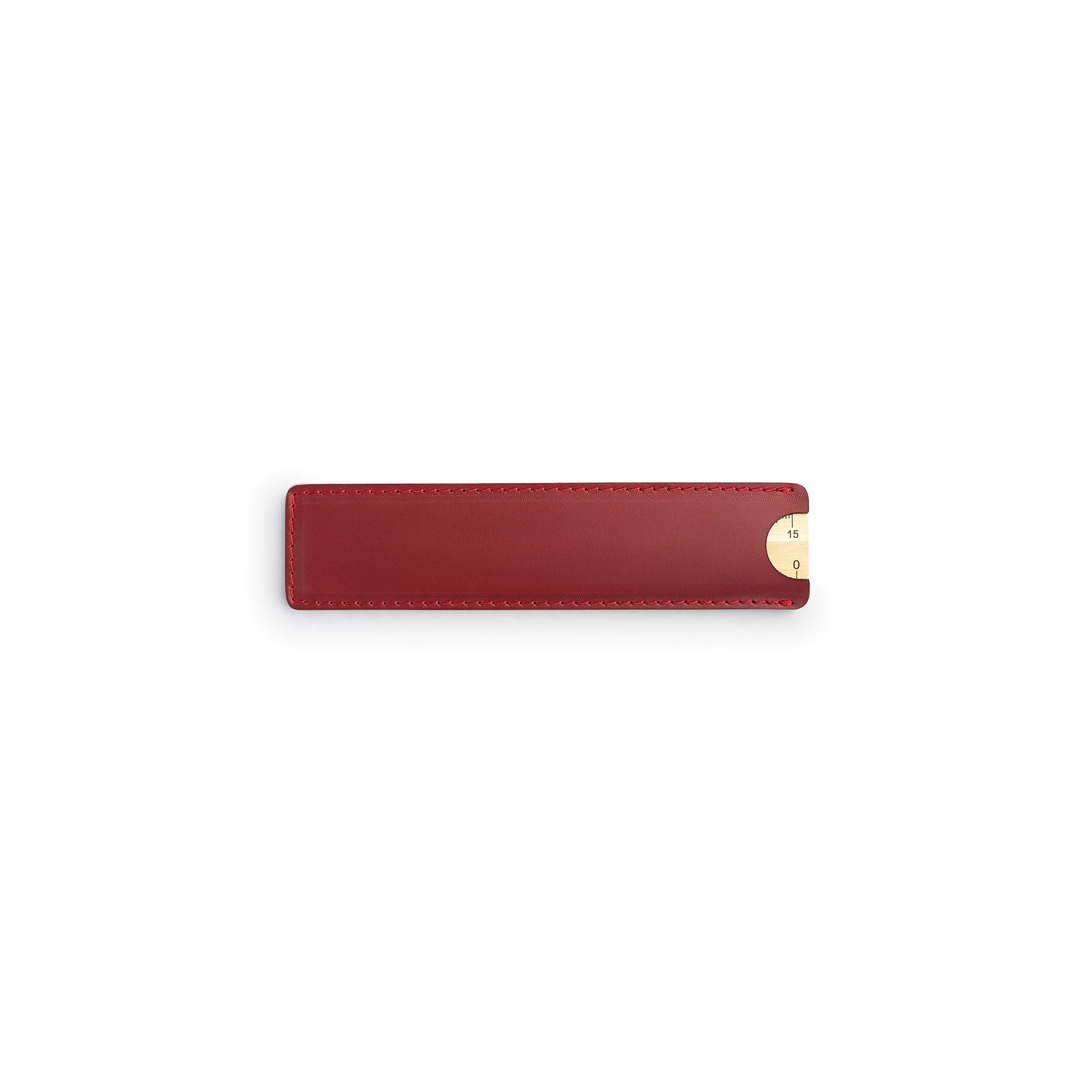 Burgundy solid brass ruler with leather sheath, flat lay — desk gift — CarveOn, made in Ireland#Color_Burgundy