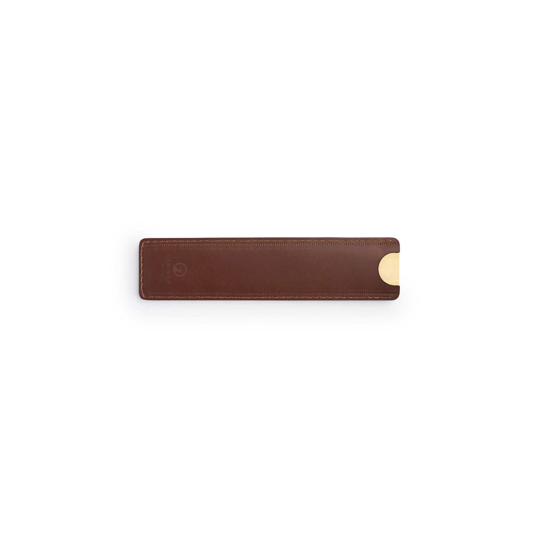 Dark Brown solid brass ruler with leather sheath, flat lay — desk gift — CarveOn, made in Ireland#Color_Dark Brown