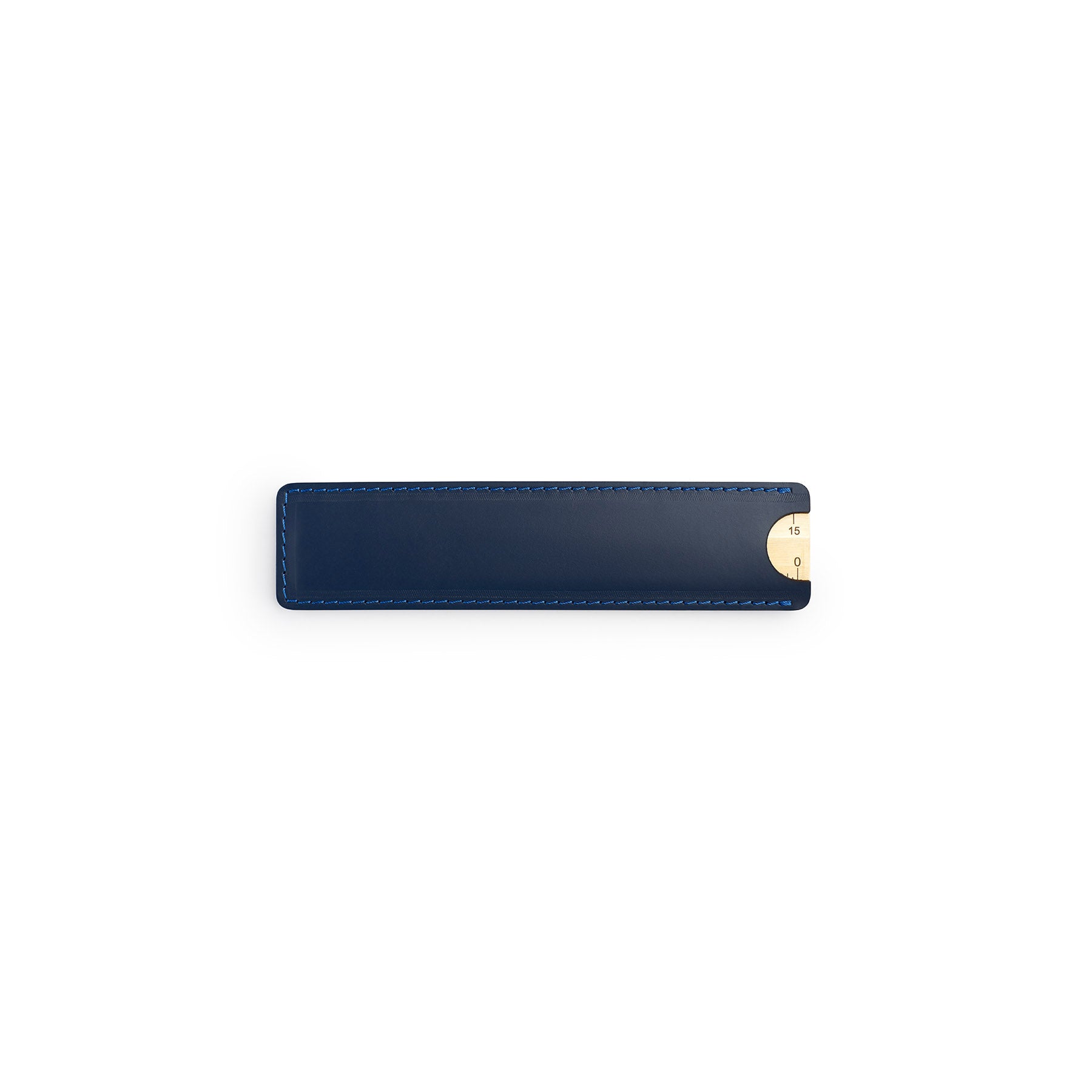 Navy solid brass ruler with leather sheath, flat lay — desk gift — CarveOn, made in Ireland#Color_Navy