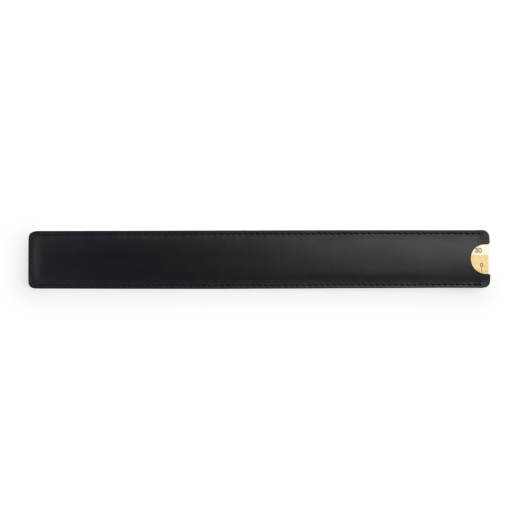 Black solid brass ruler with leather sheath, flat lay — desk gift — CarveOn, made in Ireland#Color_Black