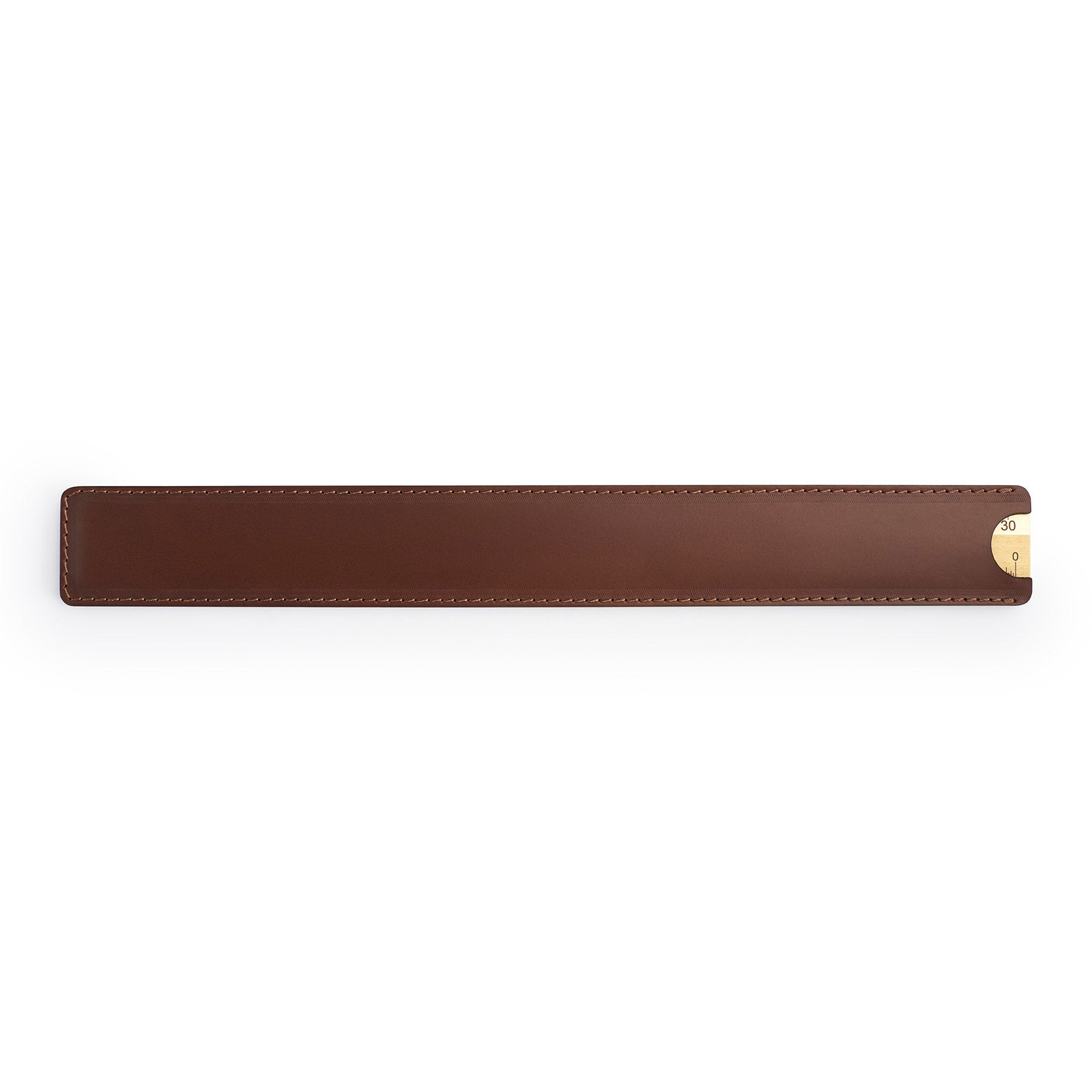 Dark Brown solid brass ruler with leather sheath, flat lay — desk gift — CarveOn, made in Ireland#Color_Dark Brown