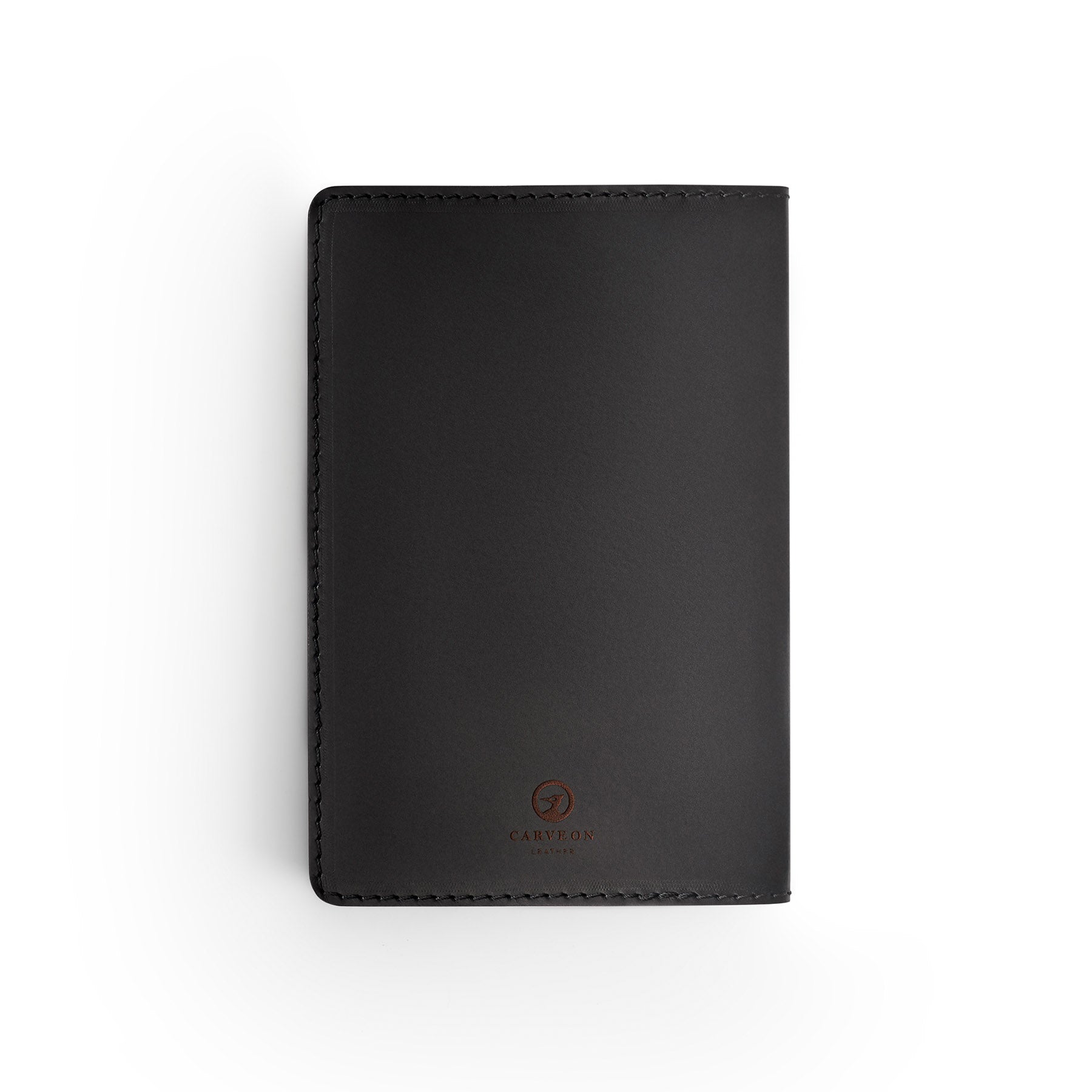 Black leather golf scorecard holder, flat lay — personalised golf gift — CarveOn, handmade in Ireland#Color_Black