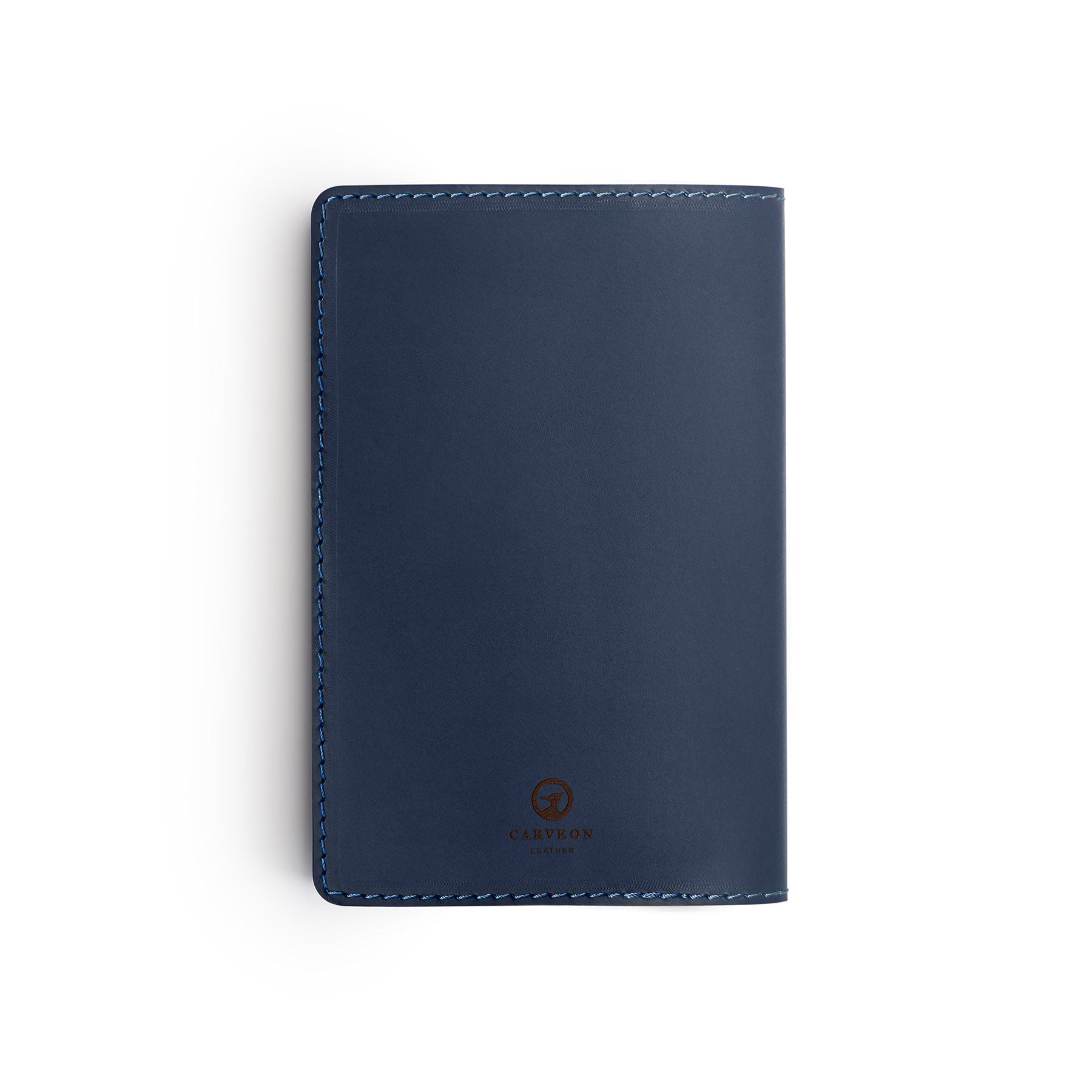 Navy leather golf scorecard holder, flat lay — personalised golf gift — CarveOn, handmade in Ireland#Color_Navy