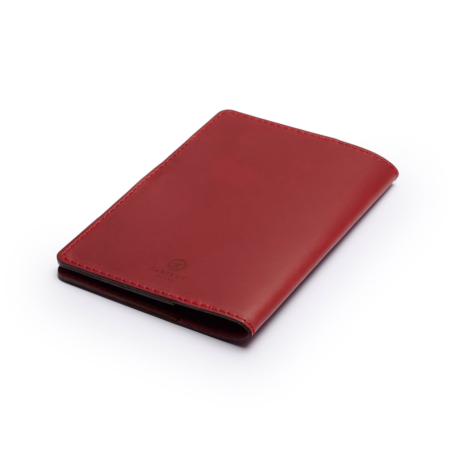 Burgundy leather golf scorecard holder, flat lay, angled view — personalised golf gift — CarveOn, handmade in Ireland#Color_Burgundy