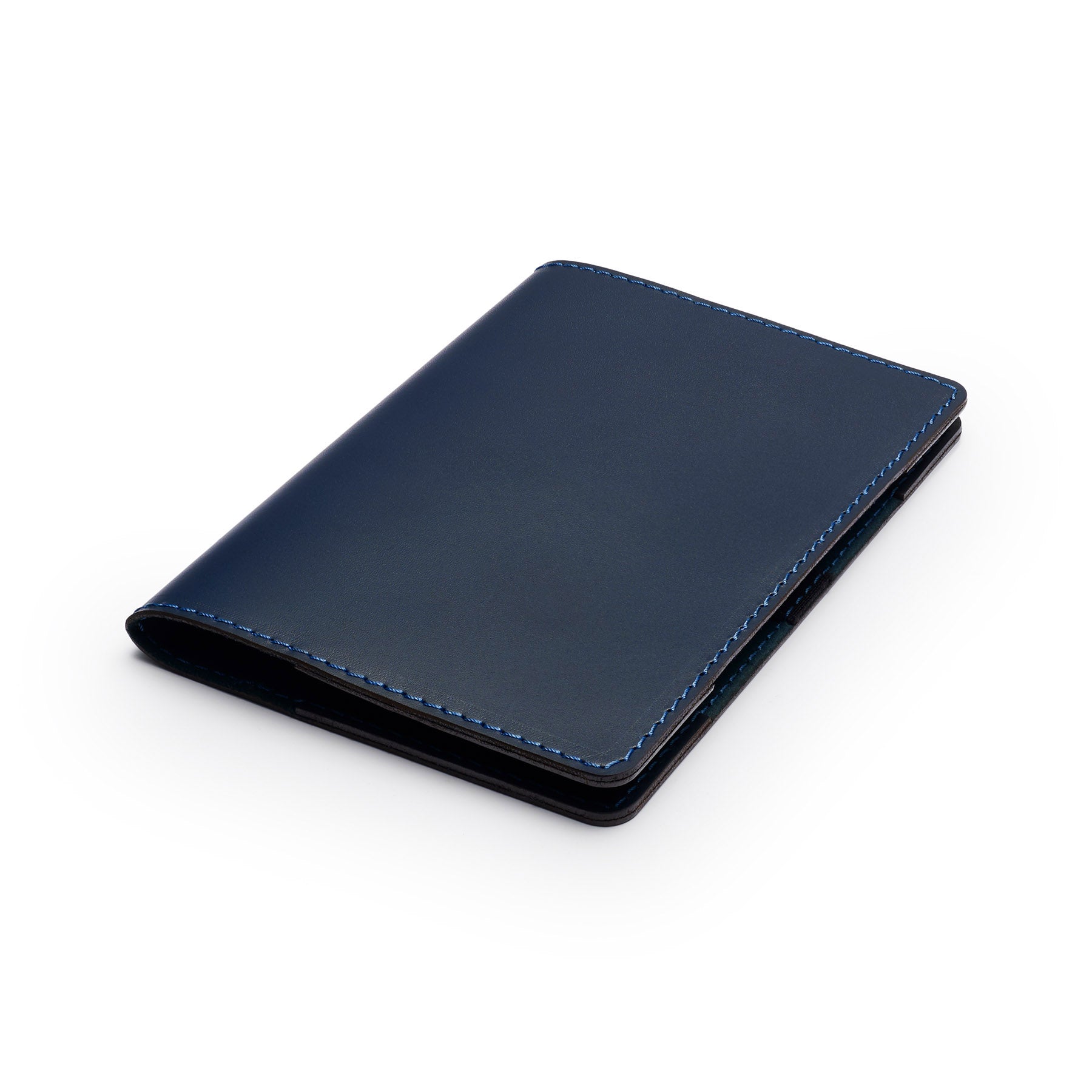 Navy leather golf scorecard holder, flat lay, angled view — personalised golf gift — CarveOn, handmade in Ireland#Color_Navy