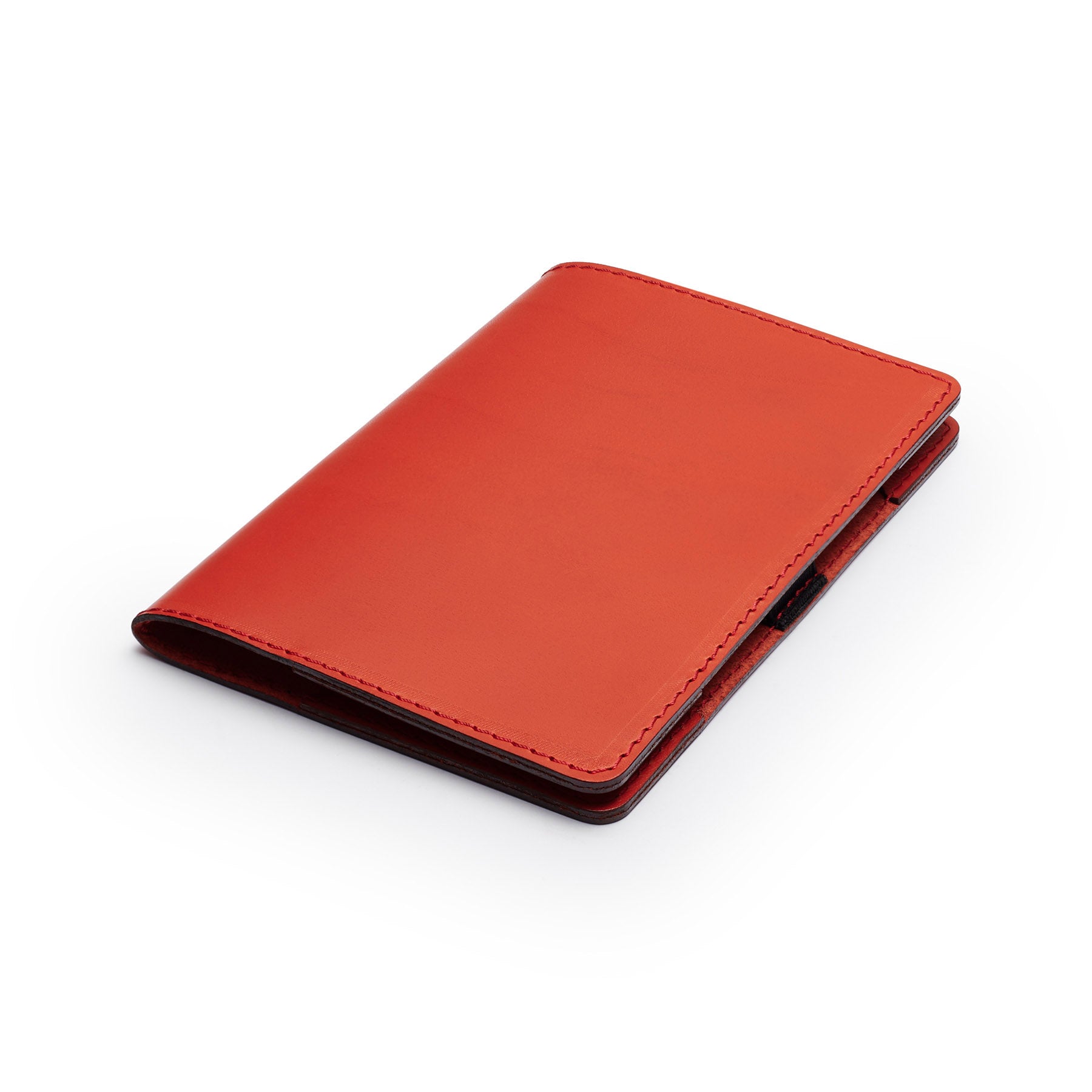 Red leather golf scorecard holder, flat lay, angled view — personalised golf gift — CarveOn, handmade in Ireland#Color_Red