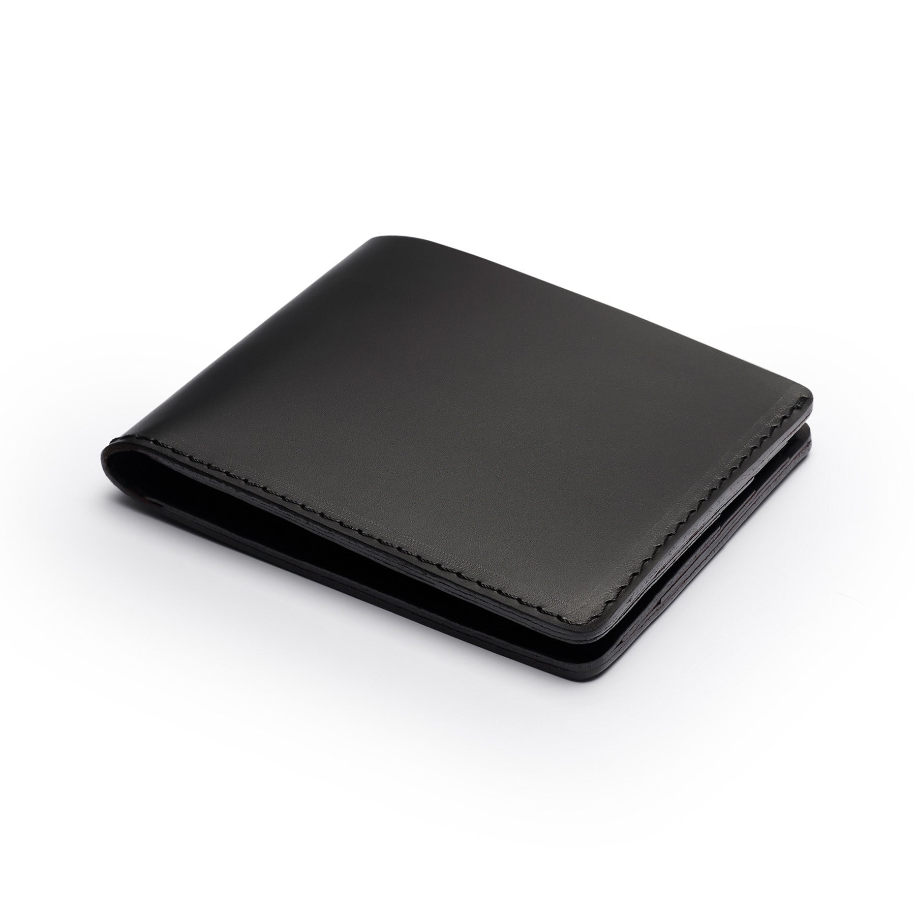 Black full-grain leather traditional wallet, flat lay, angled view — personalised — CarveOn, made in Ireland#Color_Black