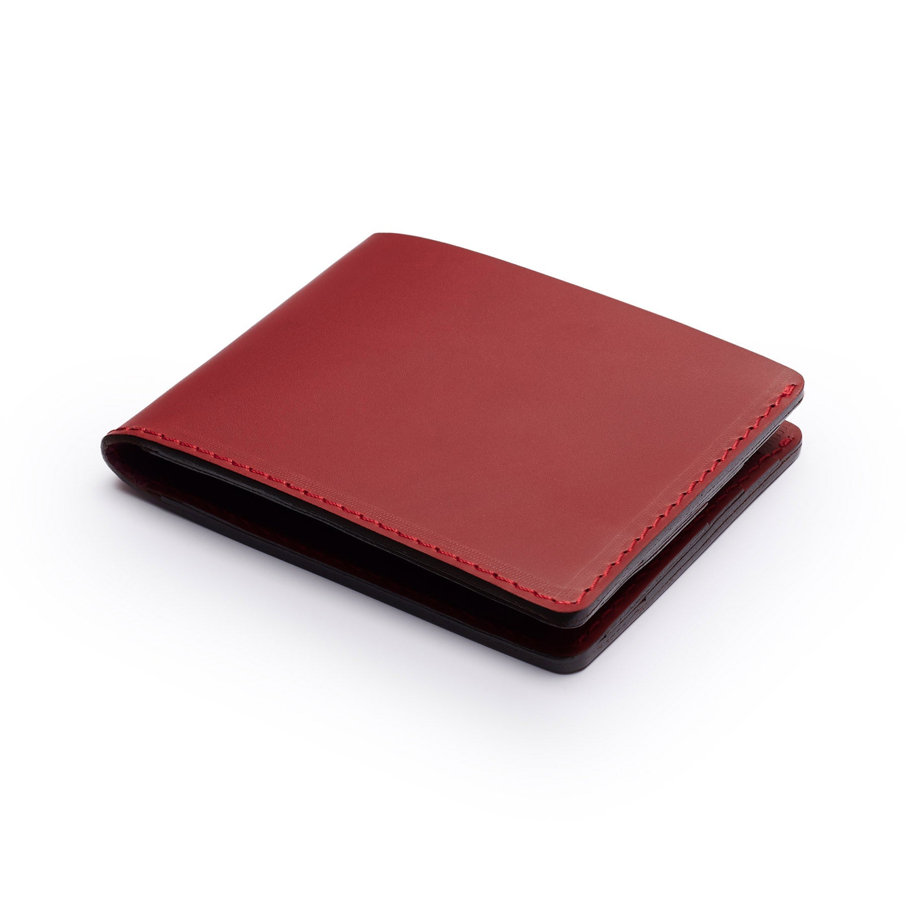 Burgundy full-grain leather traditional wallet, flat lay, angled view — personalised — CarveOn, made in Ireland#Color_Burgundy