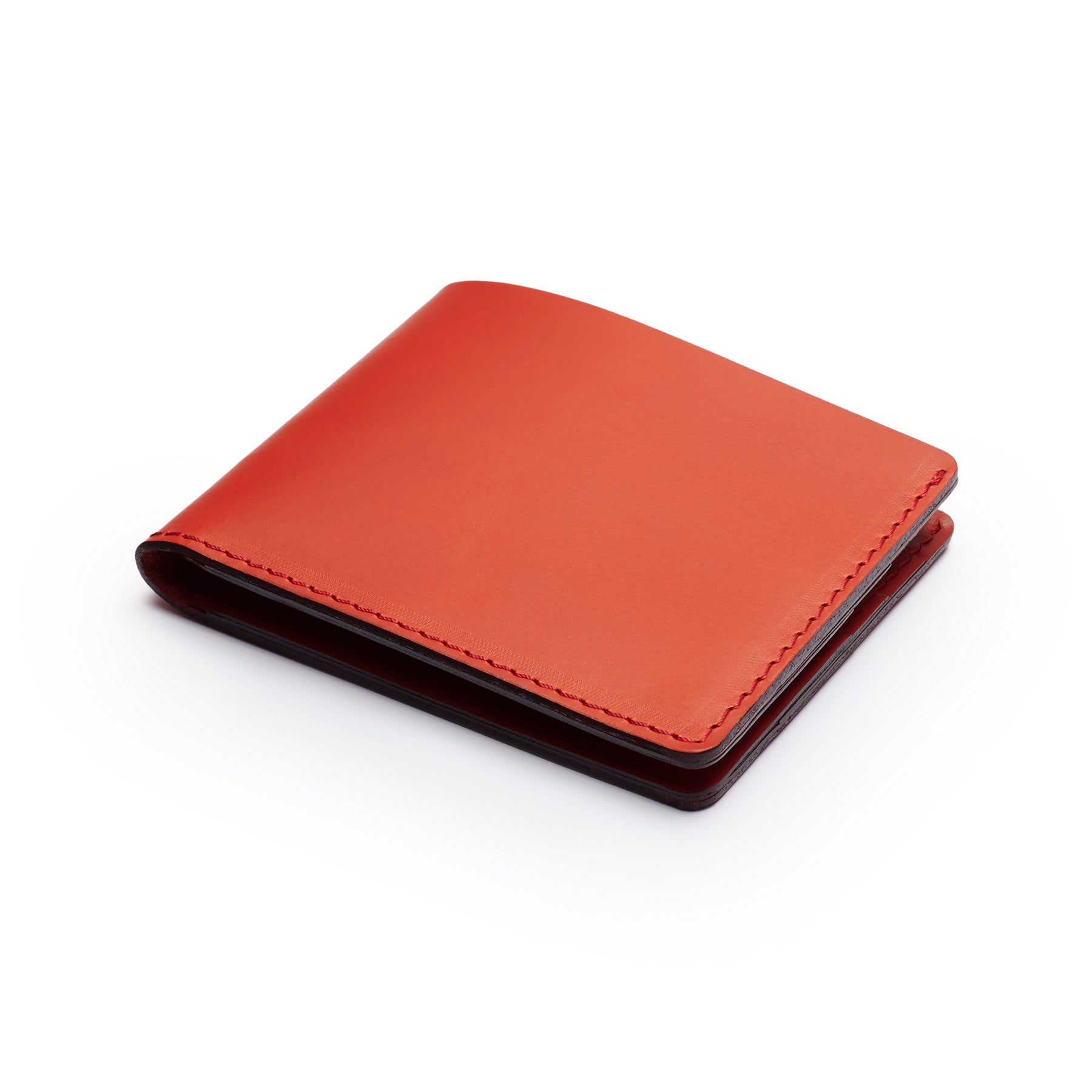Red full-grain leather traditional wallet, flat lay, angled view — personalised — CarveOn, made in Ireland#Color_Red