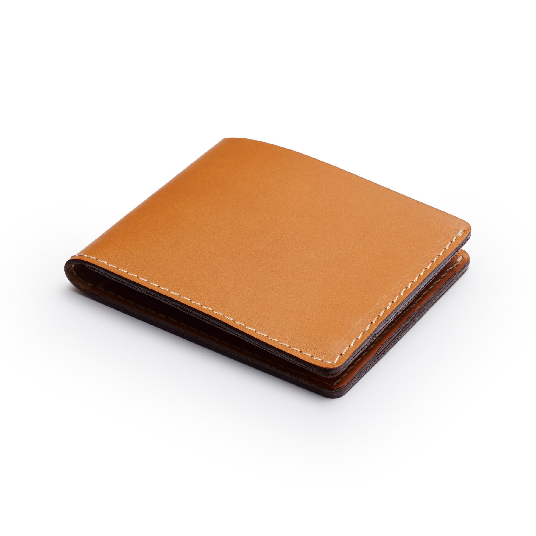Tan full-grain leather traditional wallet, flat lay, angled view — personalised — CarveOn, made in Ireland#Color_Tan