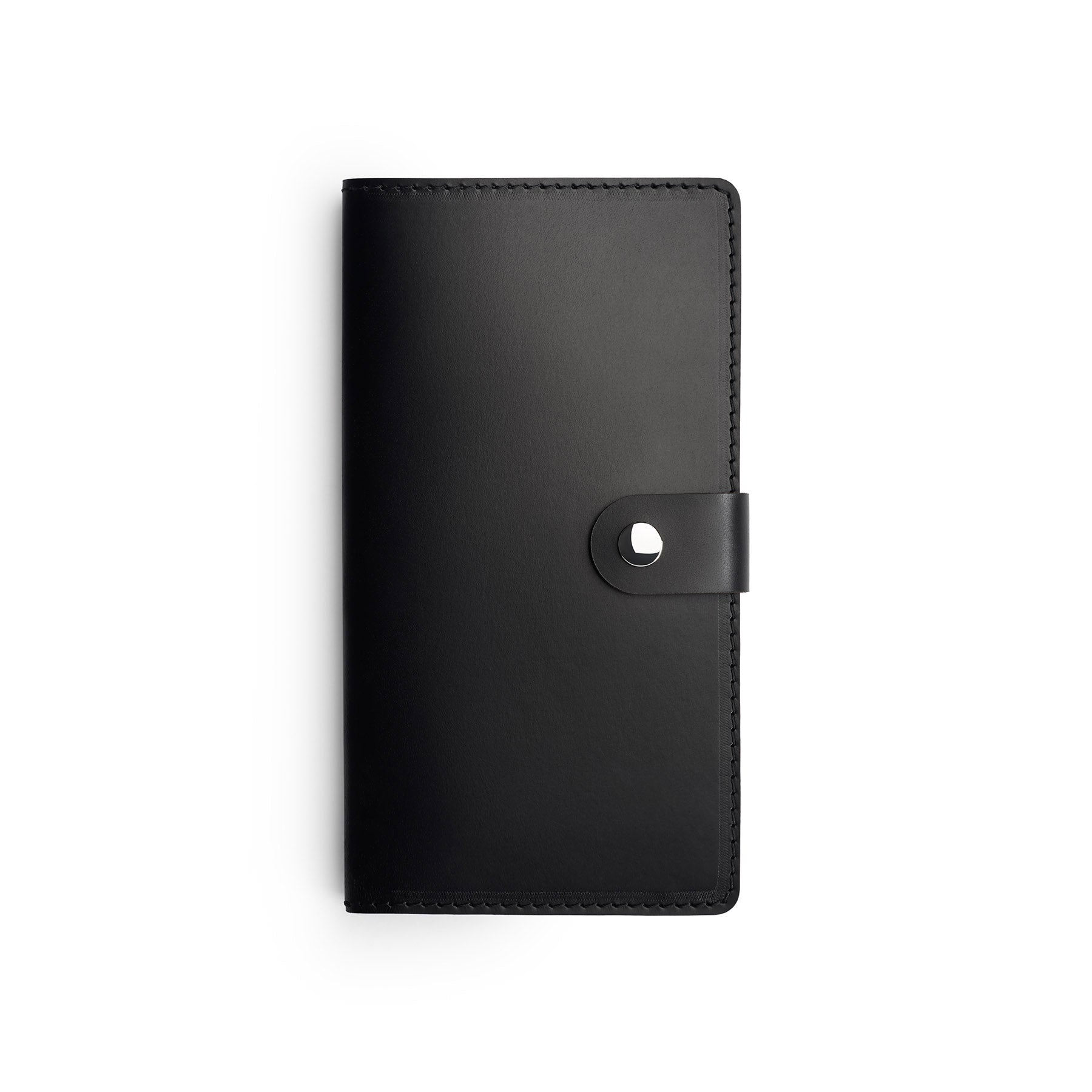 Black full-grain leather travel wallet, flat lay — personalised — CarveOn, made in Ireland#Color_Black