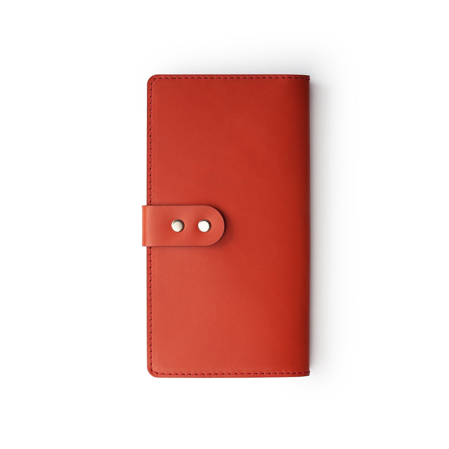 Red full-grain leather travel wallet, flat lay — personalised — CarveOn, made in Ireland#Color_Red