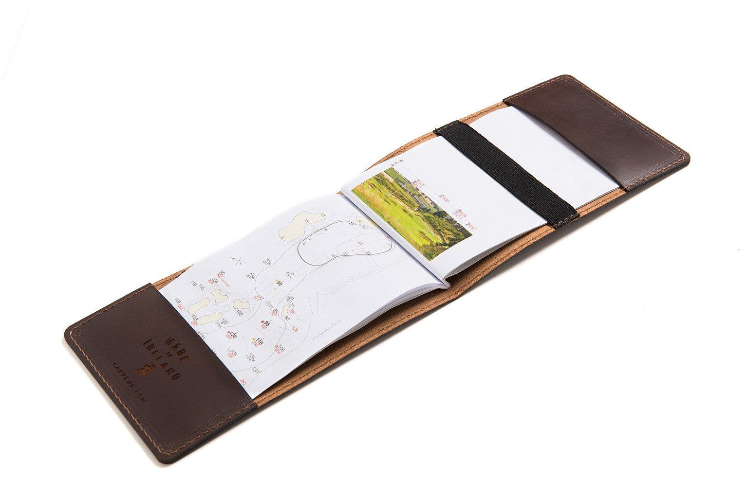 Leather yardage book cover — personalised golf gift — CarveOn, handmade in Ireland#Color_Dark Brown