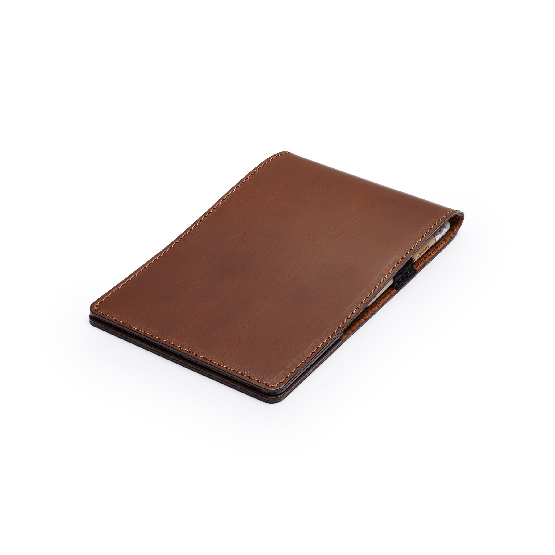 Dark Brown leather yardage book cover, flat lay, angled view — personalised golf gift — CarveOn, handmade in Ireland#Color_Dark Brown