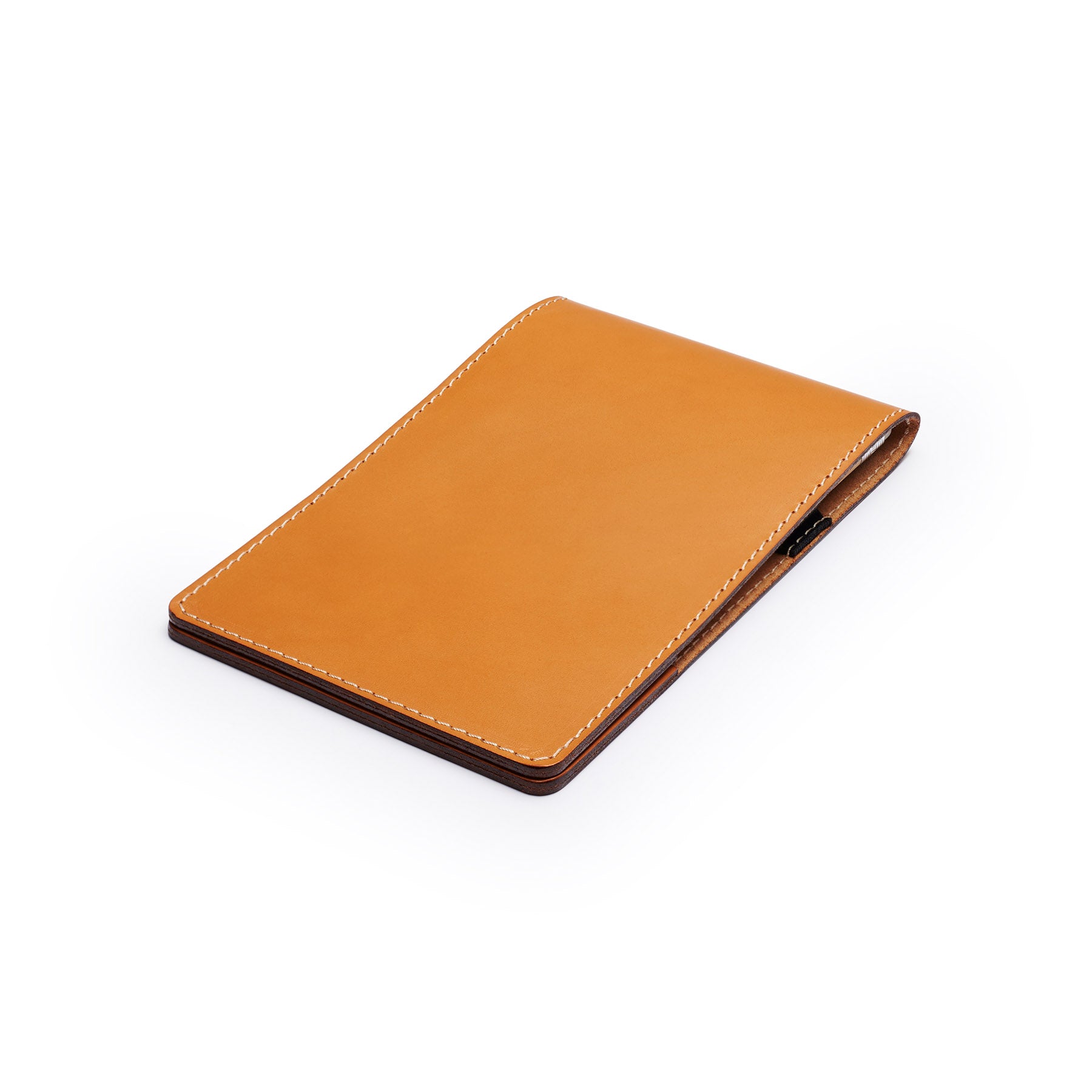 Tan leather yardage book cover, flat lay, angled view — personalised golf gift — CarveOn, handmade in Ireland#Color_Tan