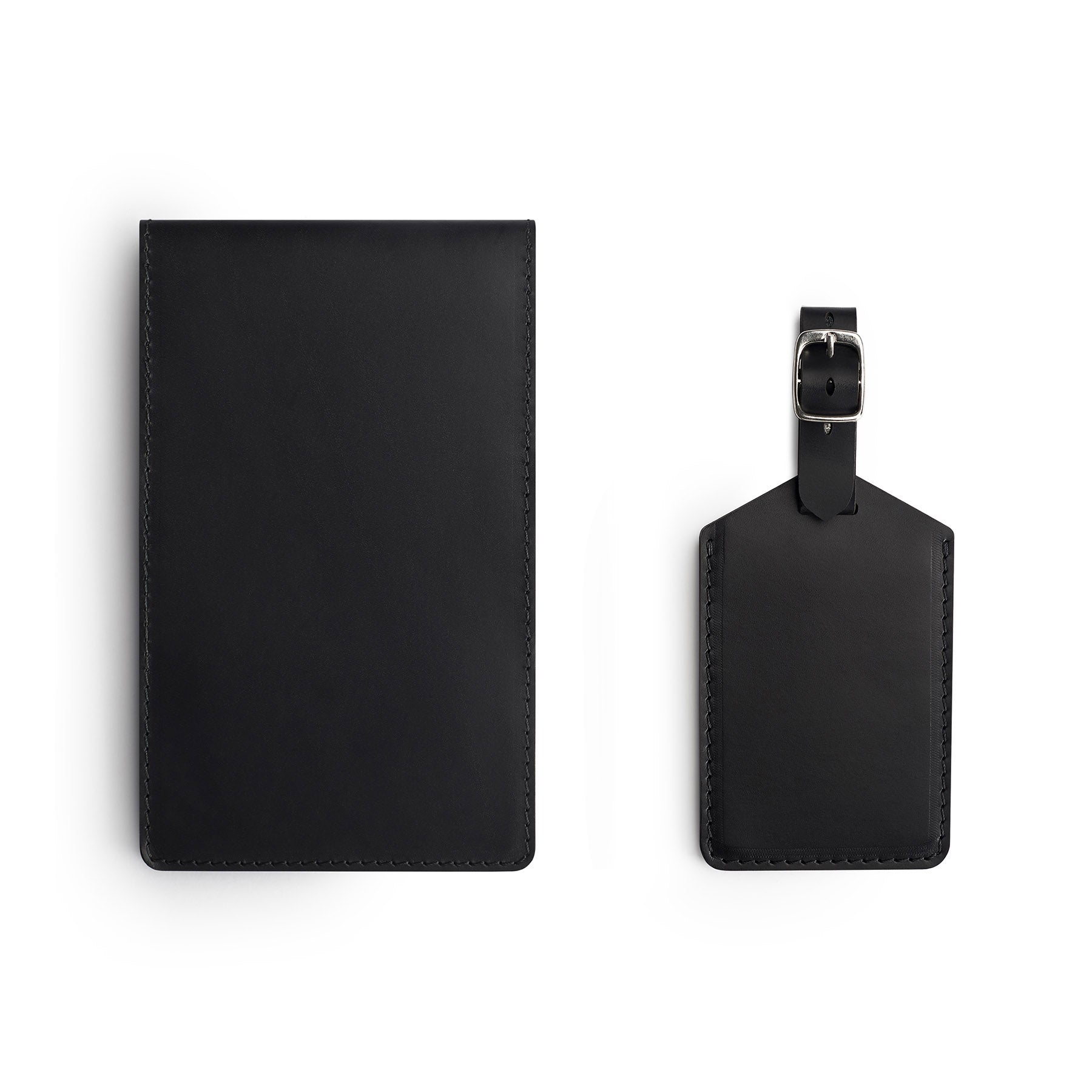 Black leather yardage book cover, flat lay — personalised golf gift — CarveOn, handmade in Ireland#Color_Black