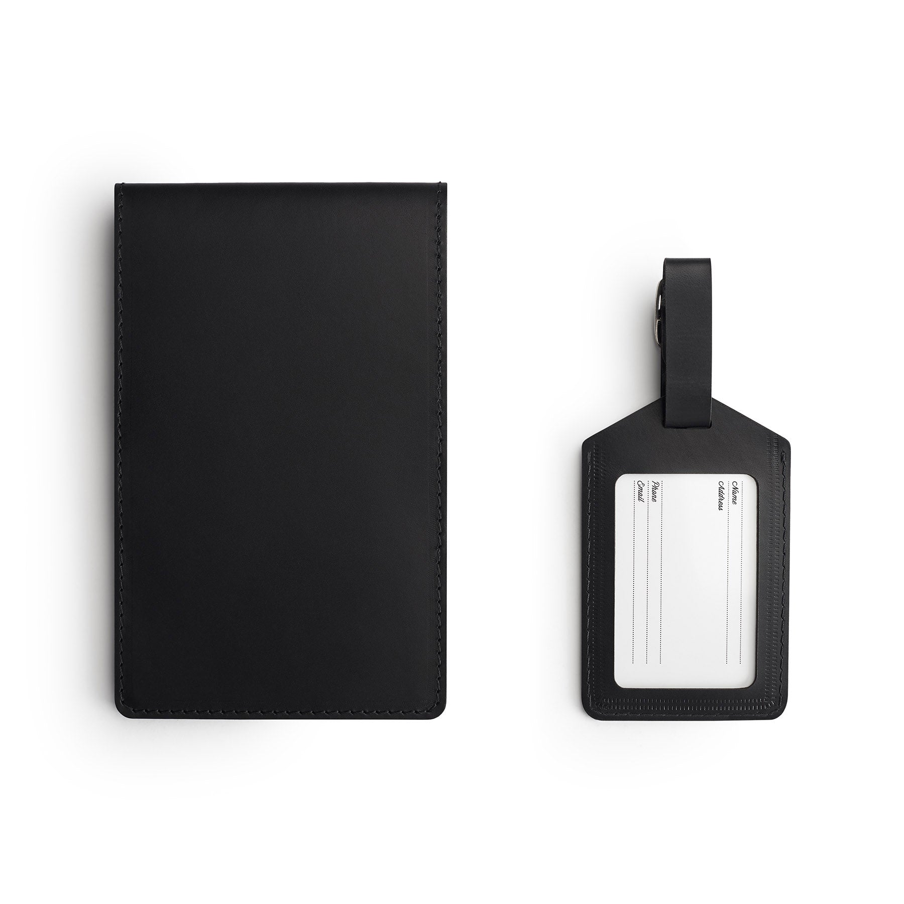 Black leather yardage book cover, flat lay — personalised golf gift — CarveOn, handmade in Ireland#Color_Black