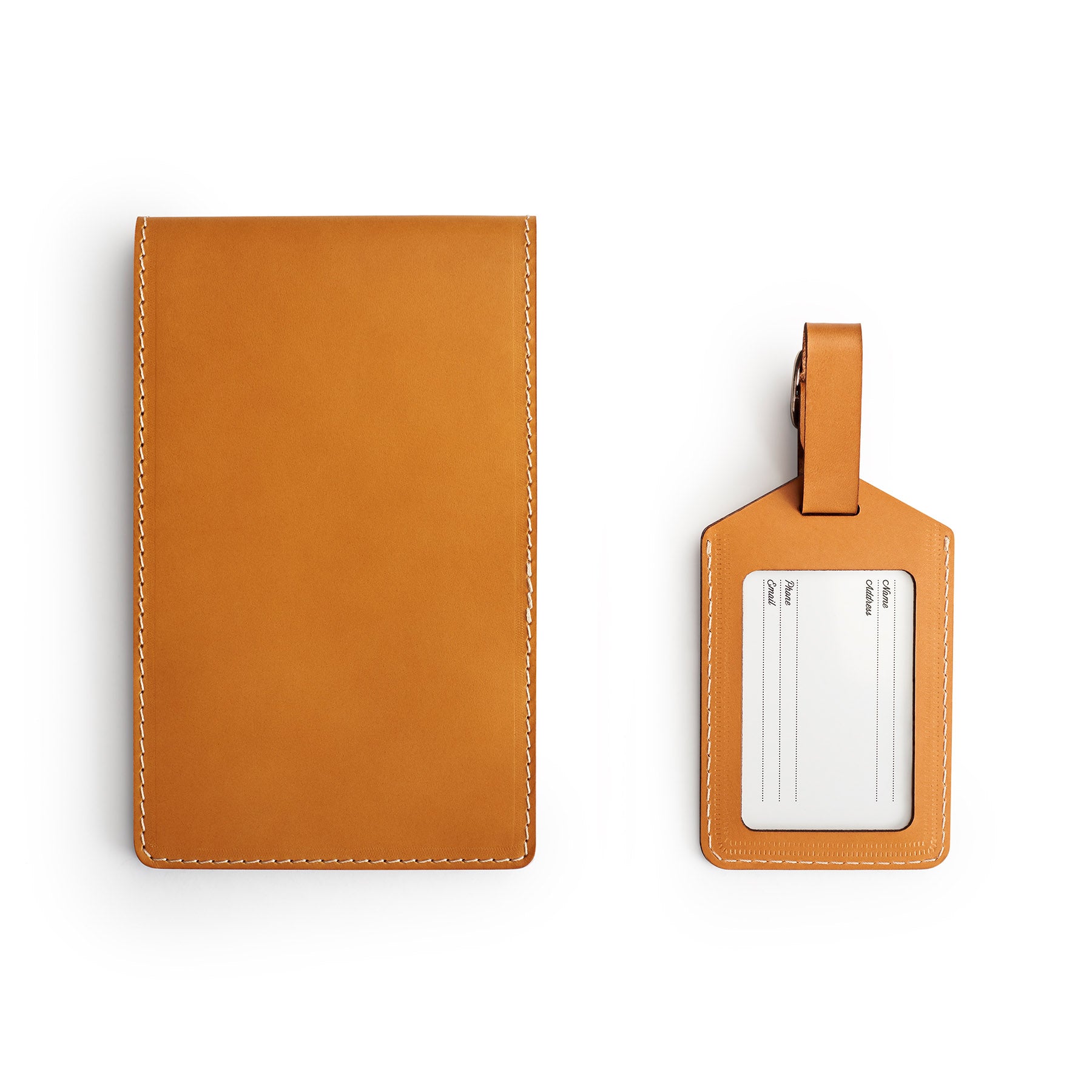 Tan leather yardage book cover, flat lay — personalised golf gift — CarveOn, handmade in Ireland#Color_Tan
