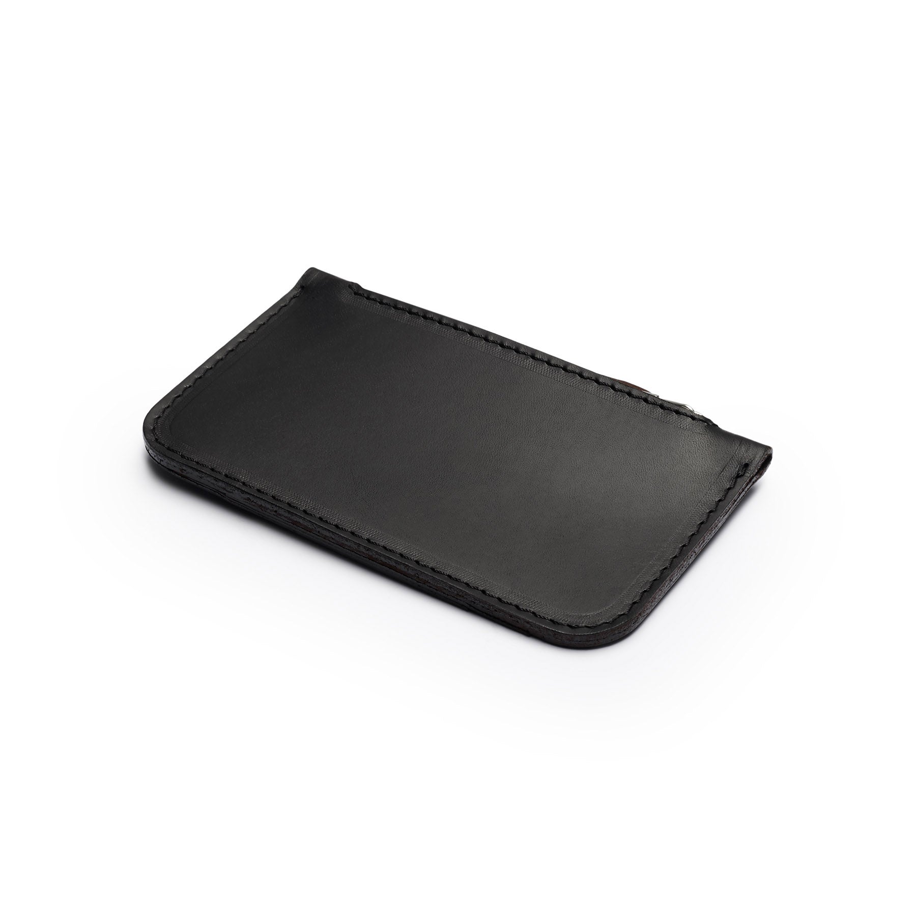 Black full-grain leather zip card wallet, flat lay, angled view — personalised — CarveOn, made in Ireland#Color_Black