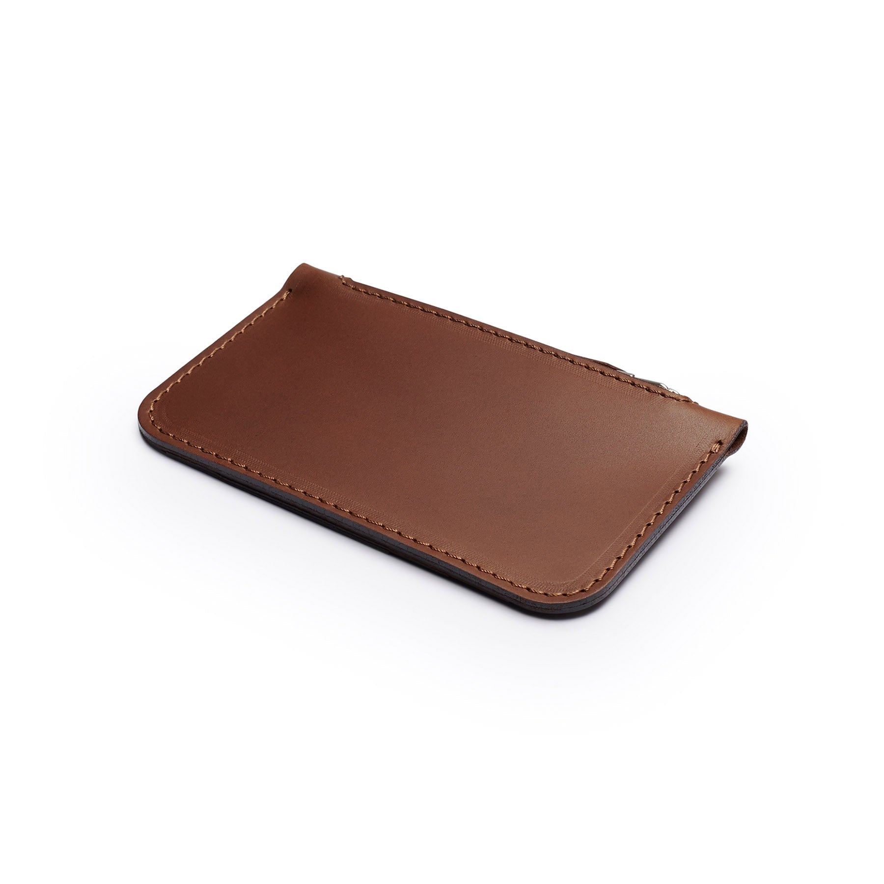Dark Brown full-grain leather zip card wallet, flat lay, angled view — personalised — CarveOn, made in Ireland#Color_Dark Brown