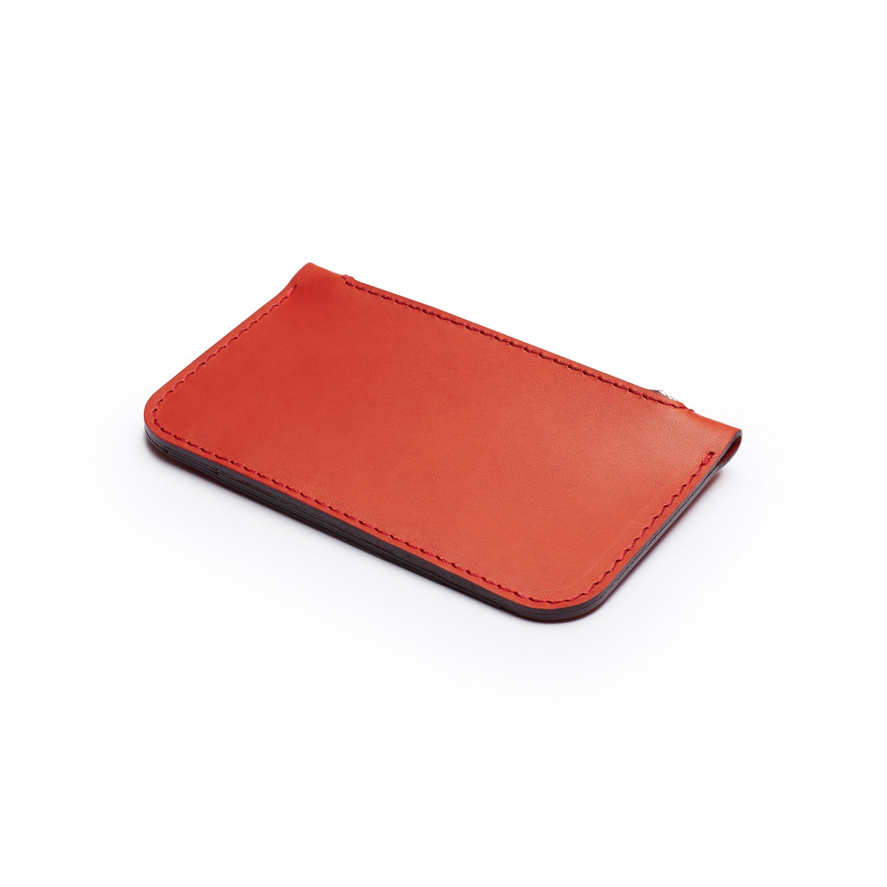 Red full-grain leather zip card wallet, flat lay, angled view — personalised — CarveOn, made in Ireland#Color_Red