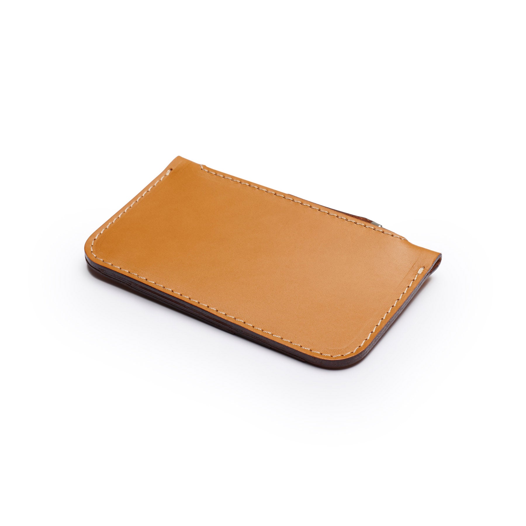 Tan full-grain leather zip card wallet, flat lay, angled view — personalised — CarveOn, made in Ireland#Color_Tan