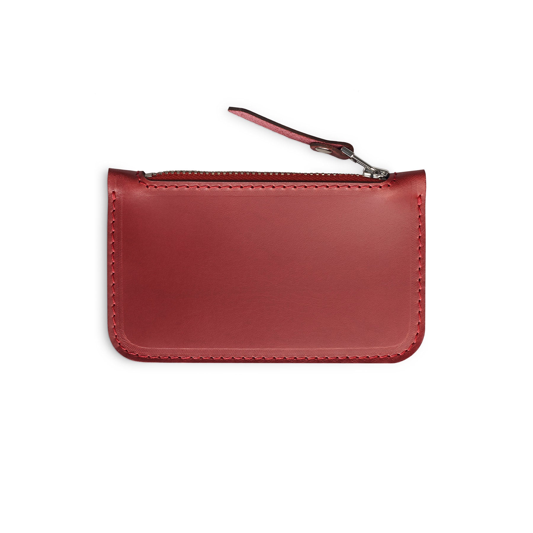 Burgundy full-grain leather zip card wallet, flat lay — personalised — CarveOn, made in Ireland#Color_Burgundy