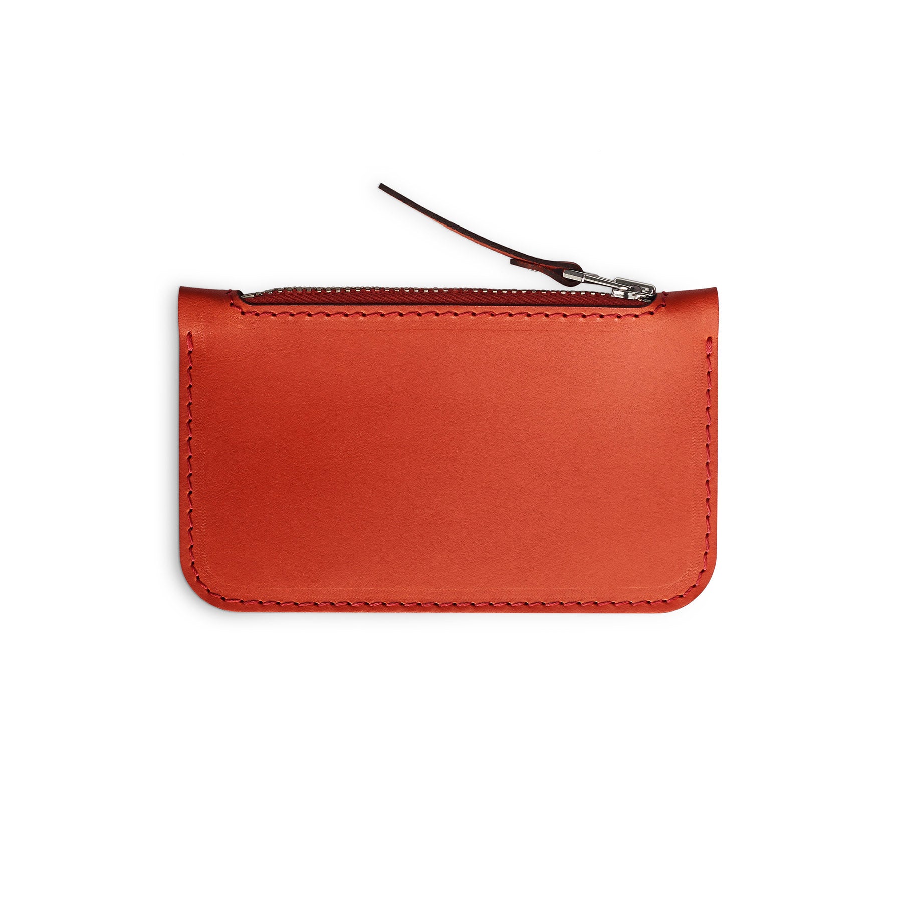 Red full-grain leather zip card wallet, flat lay — personalised — CarveOn, made in Ireland#Color_Red